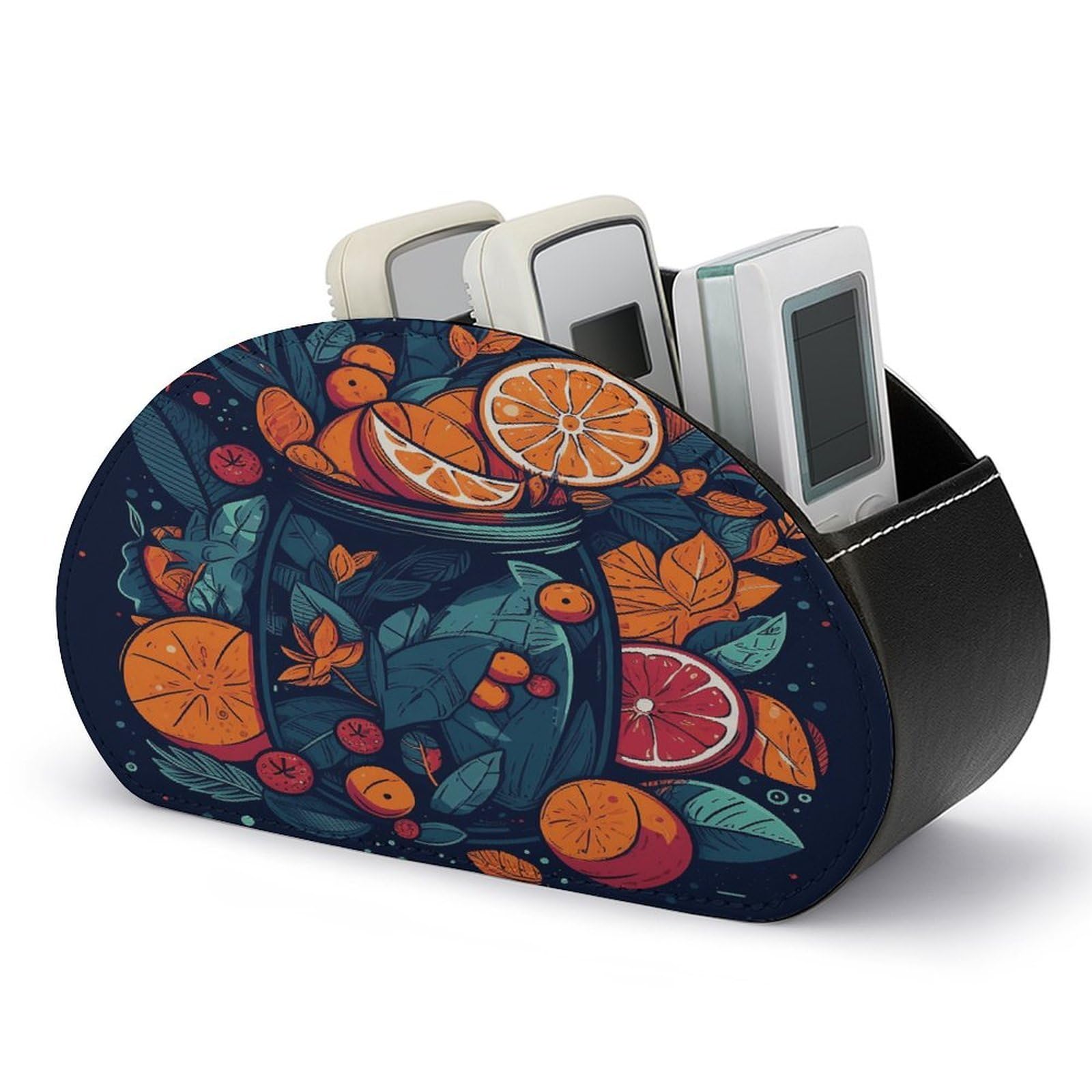 Btcowzrv Style Hand Drawn Fruit Pattern Remote Control Holder With 5 Compartments