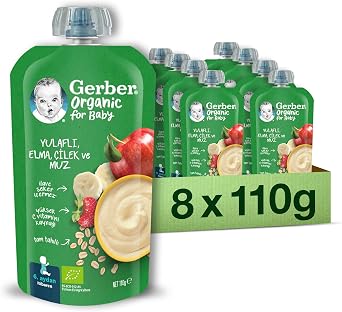 Gerber Organic Yulafl  Elma,  ilek ve Muz P re 8x110g