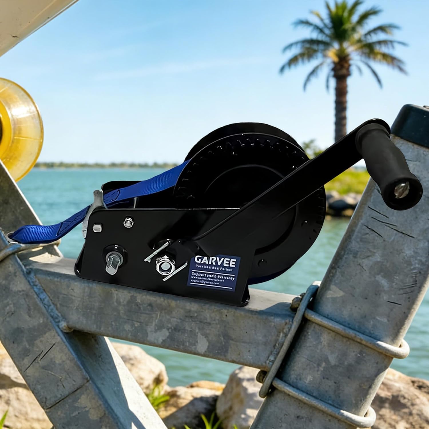 Garvee 3500lbs Heavy Duty Boat Trailer Winch with 33FT Strap, Dual-Speed 4:1/8:1 Gear Ratio & 2-Way Ratchet, Professional Hand Crank Winch for Pulling Boat, Trailer, Truck, RV, ATV, Jet Ski