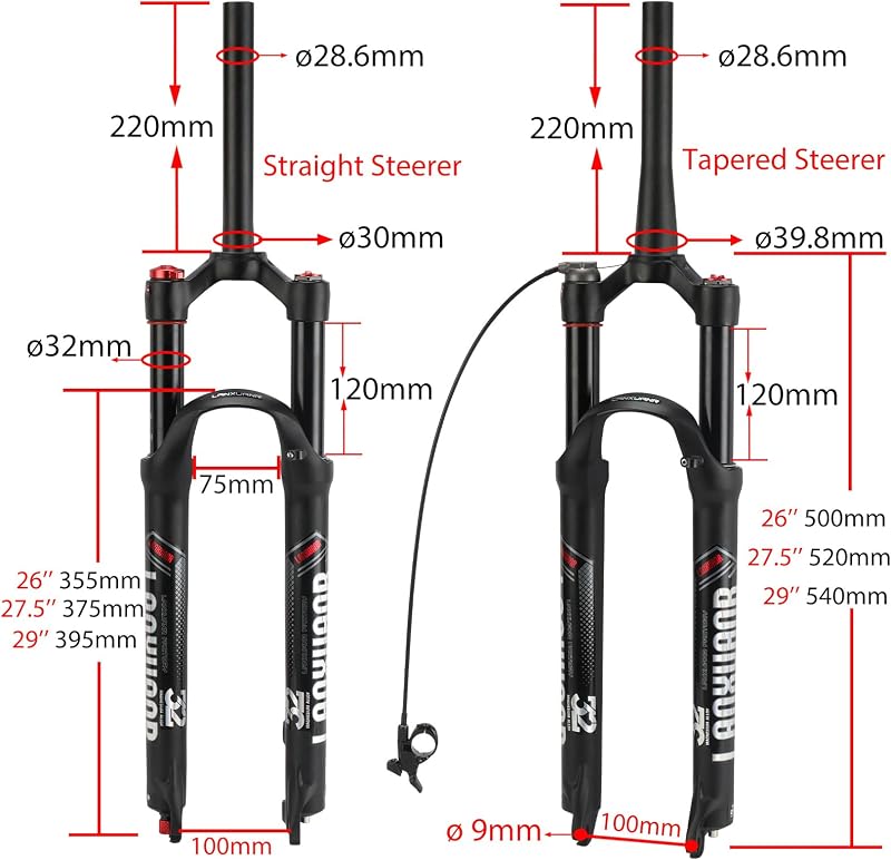 LANXUANR 27.5 Colos Magnesium Teleszkóp Kerékpár Villa 100mm Levegős Felfüggesztés