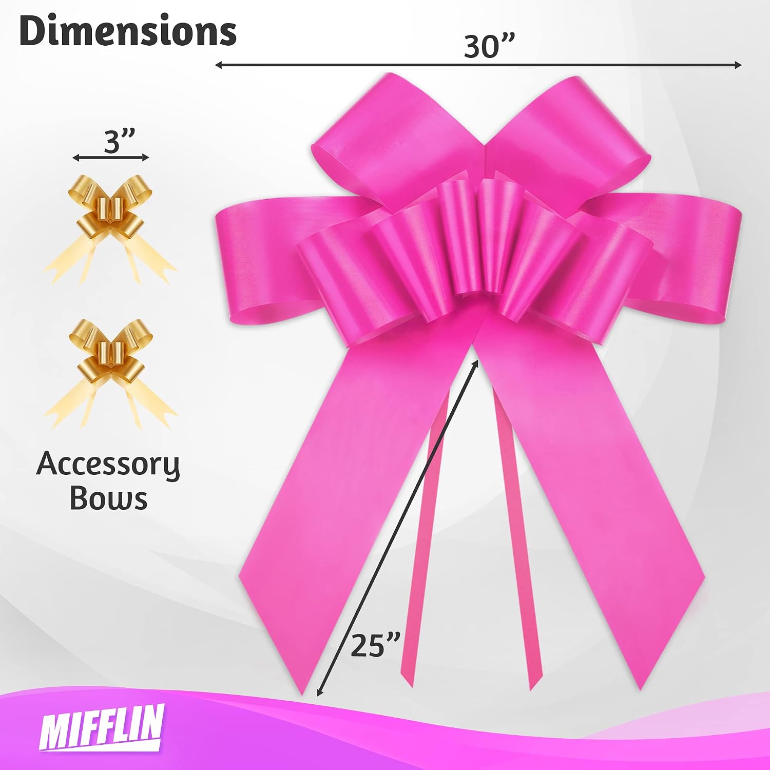 Mifflin - Big Car Bow - Matte Pink, 30 Inch - Butterfly Shape Giant Gift Bow for Birthday Christmas - Huge Car Décor - Image 3