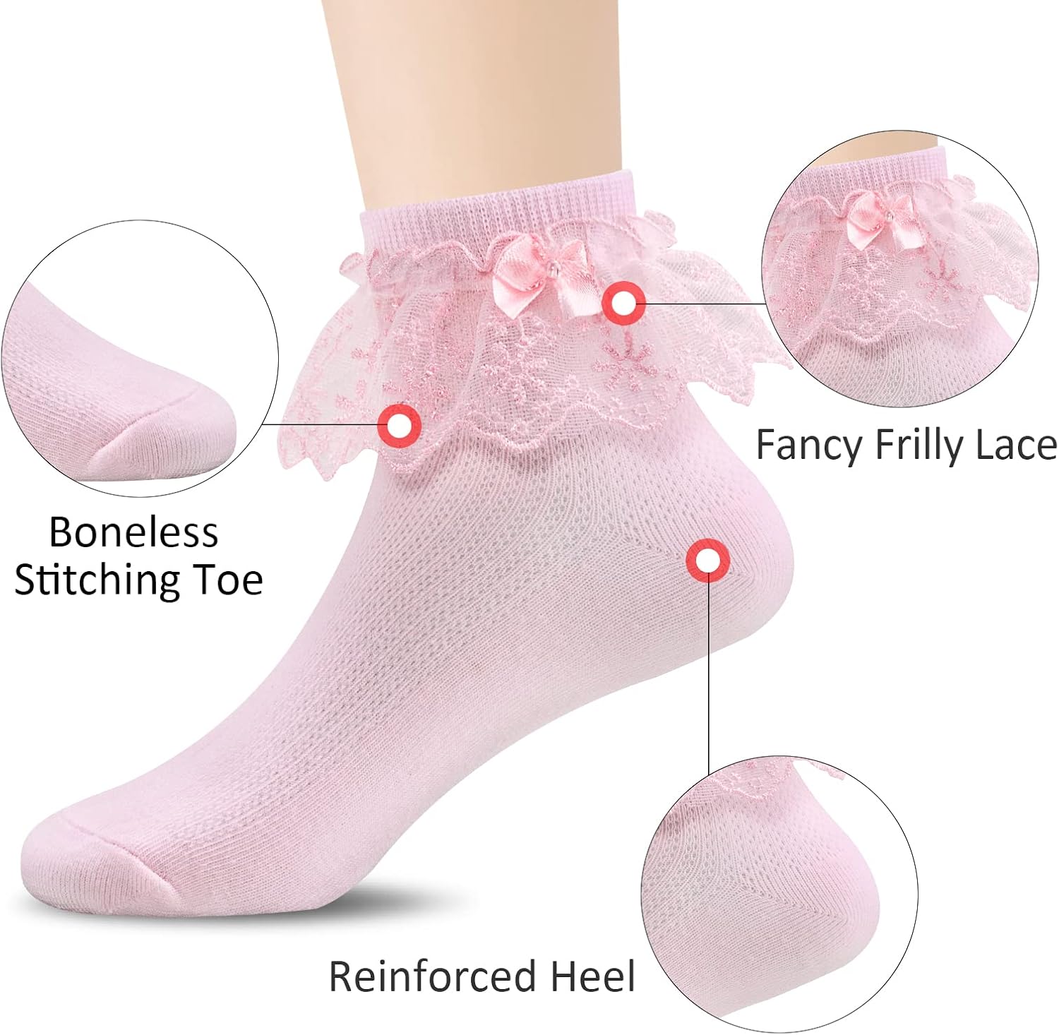 Looching 4/6 Pack Baby Toddler Girls Ruffle Socks White Lace Ruffle Frilly Eyelet Cotton Ankle Dress Socks for Little Kids - Image 3