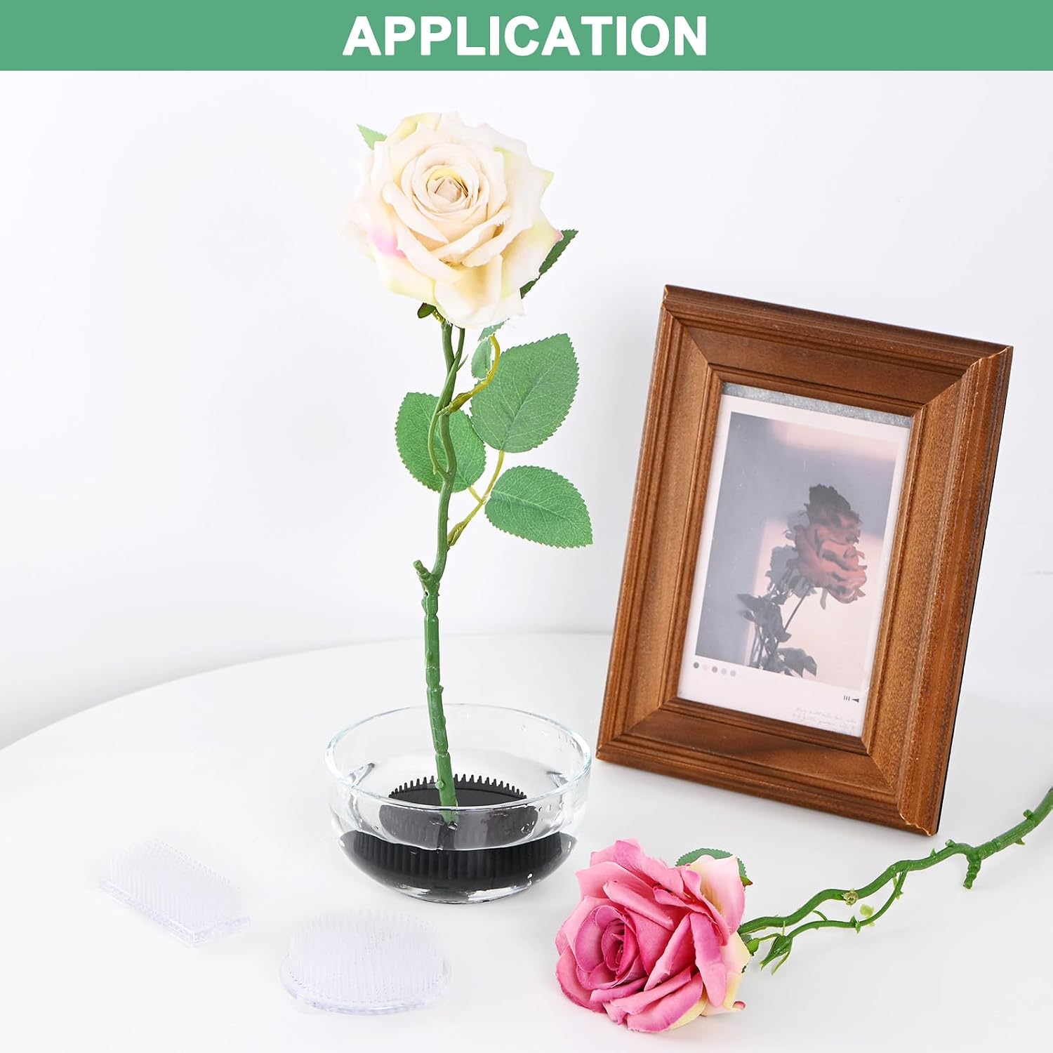 M METERXITY 2-Pack Plastic Flower Frog 2.76" Round Flower Pins Flower Frog Holder W Suction Cups Floral Frog for Arrangements Vase/Plant Decoration/Home Decor [Black, 1.25cm Pins]