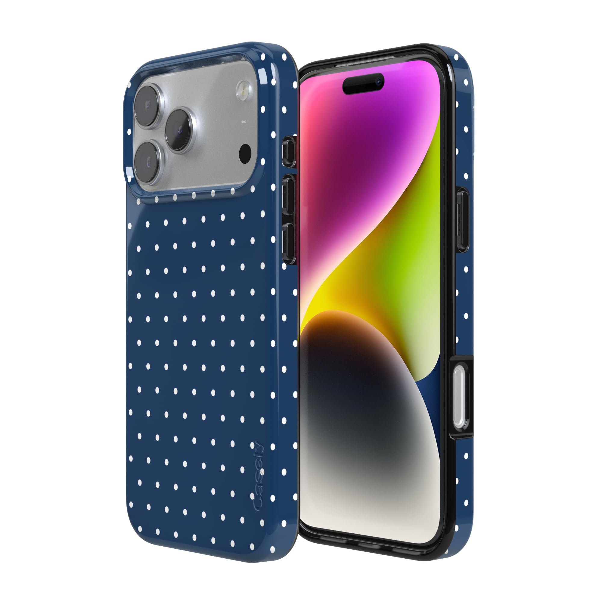 Amazon.com: Casely iPhone 17 Pro Case | On the Dot | Navy Polka