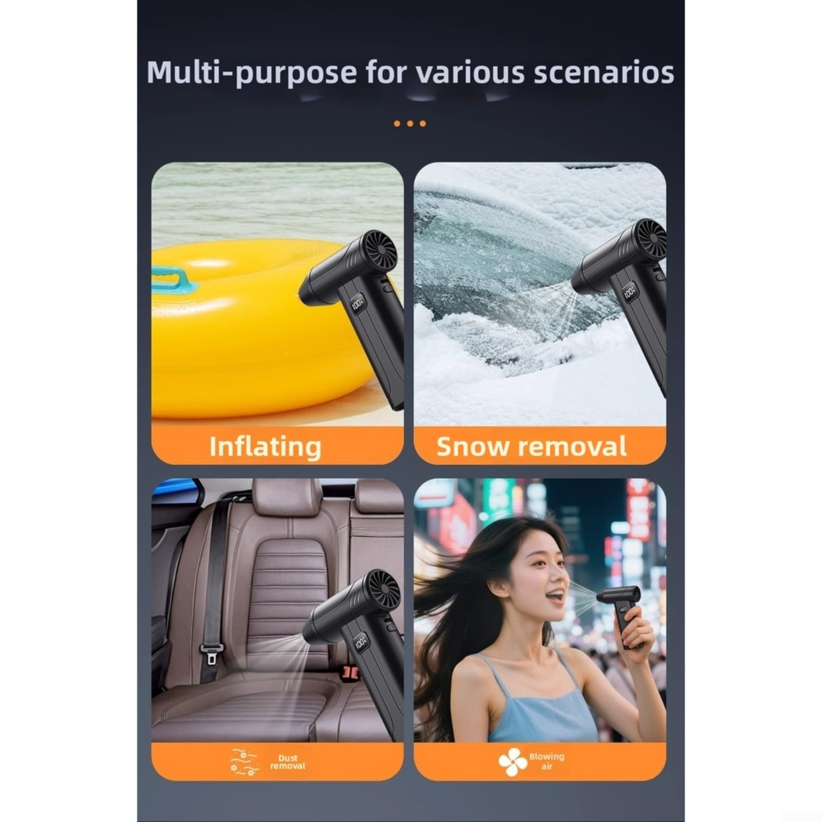 Soffiatore portatile con ventola turbo a 6 velocità, display digitale ad alta velocità 100000 giri/min, batteria 6000 mAh, luce LED per barbecue da campeggio all'aperto