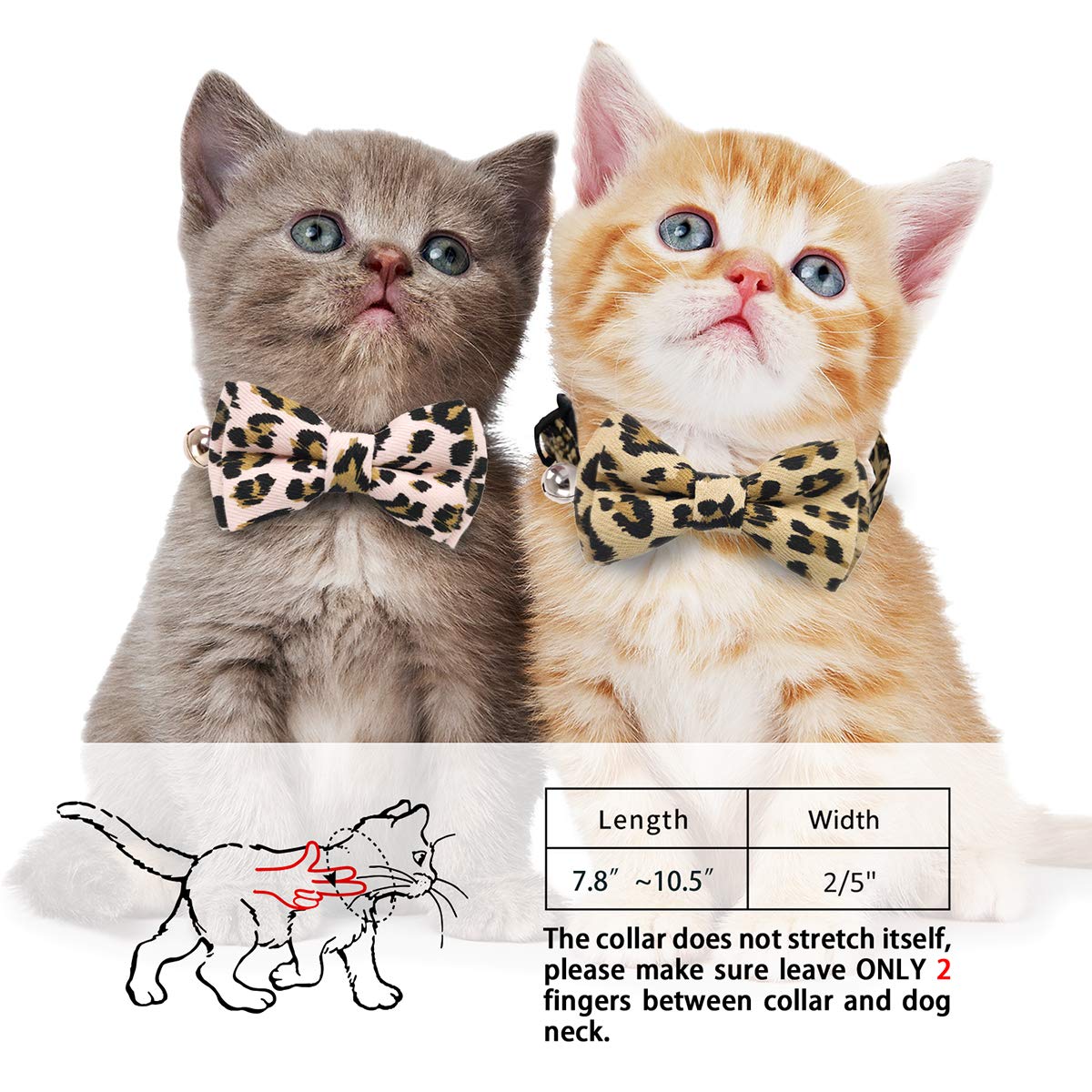 Katzenhalsband, mit Schleife und Glöckchen, verstellbar von 19 - 26 cm, 2 Stück