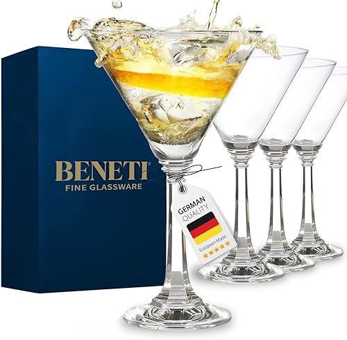 Miniatura 1 de BENETI Juego de 4 vasos altos de Martini  Fabricado en Europa  Vasos de cóctel de cristal de tallo largo de 11 onzas  Regalo perfecto de boda,