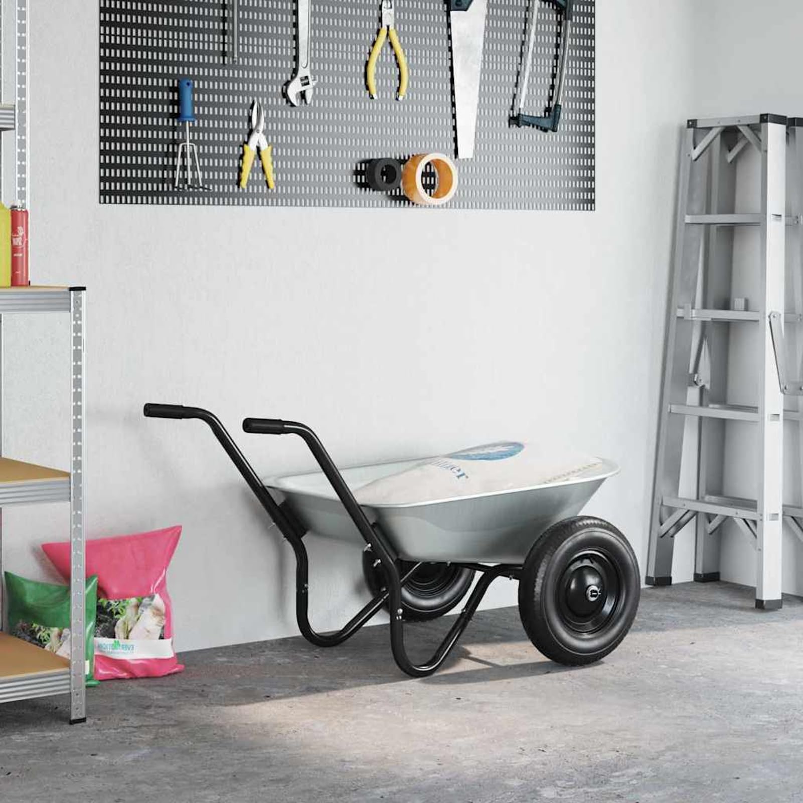 Geecher Carriola da Giardinaggio, per Trasporto Terra e Piante, 124 x 73 x 65 cm, in Acciaio, Robusta e Resistente alle Intemperie, per Uso Esterno