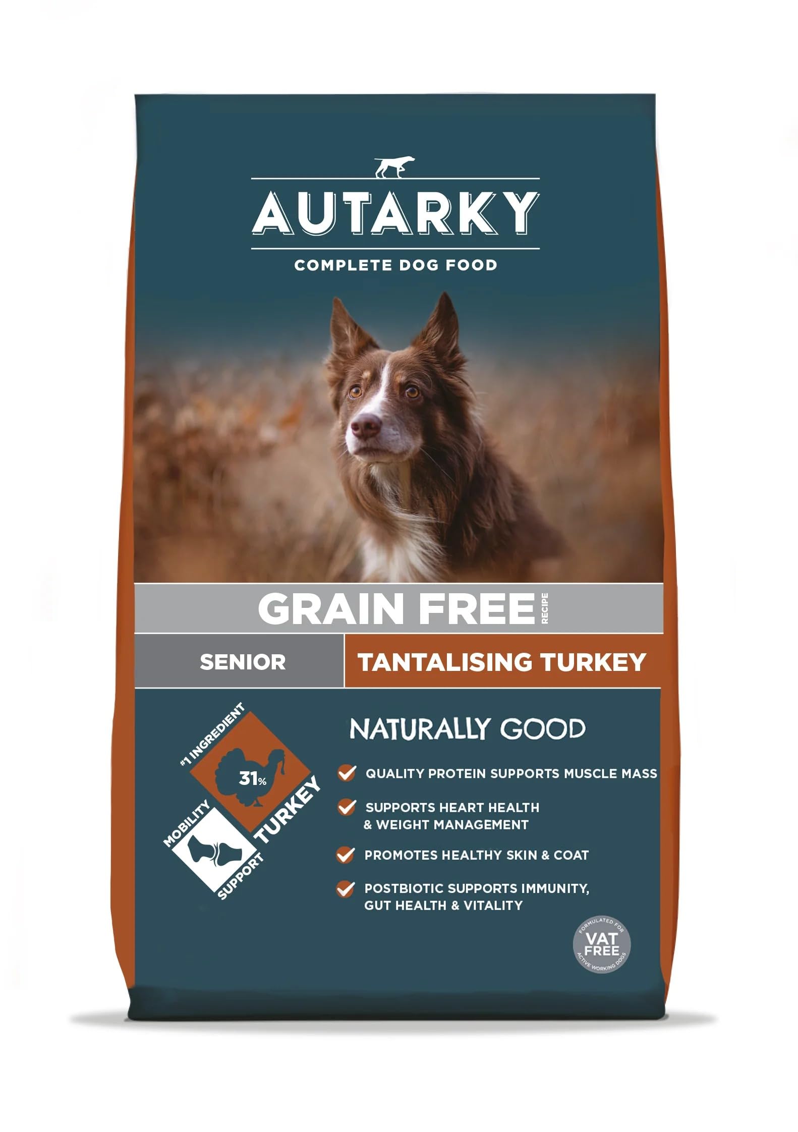 Autarky Senior Grain Free Tantalising Turkey Dry Dog Food 2kg - Complete Grain Free Senior Dog Food with Turkey, Postbiotics and Joint Support for Dogs 7+