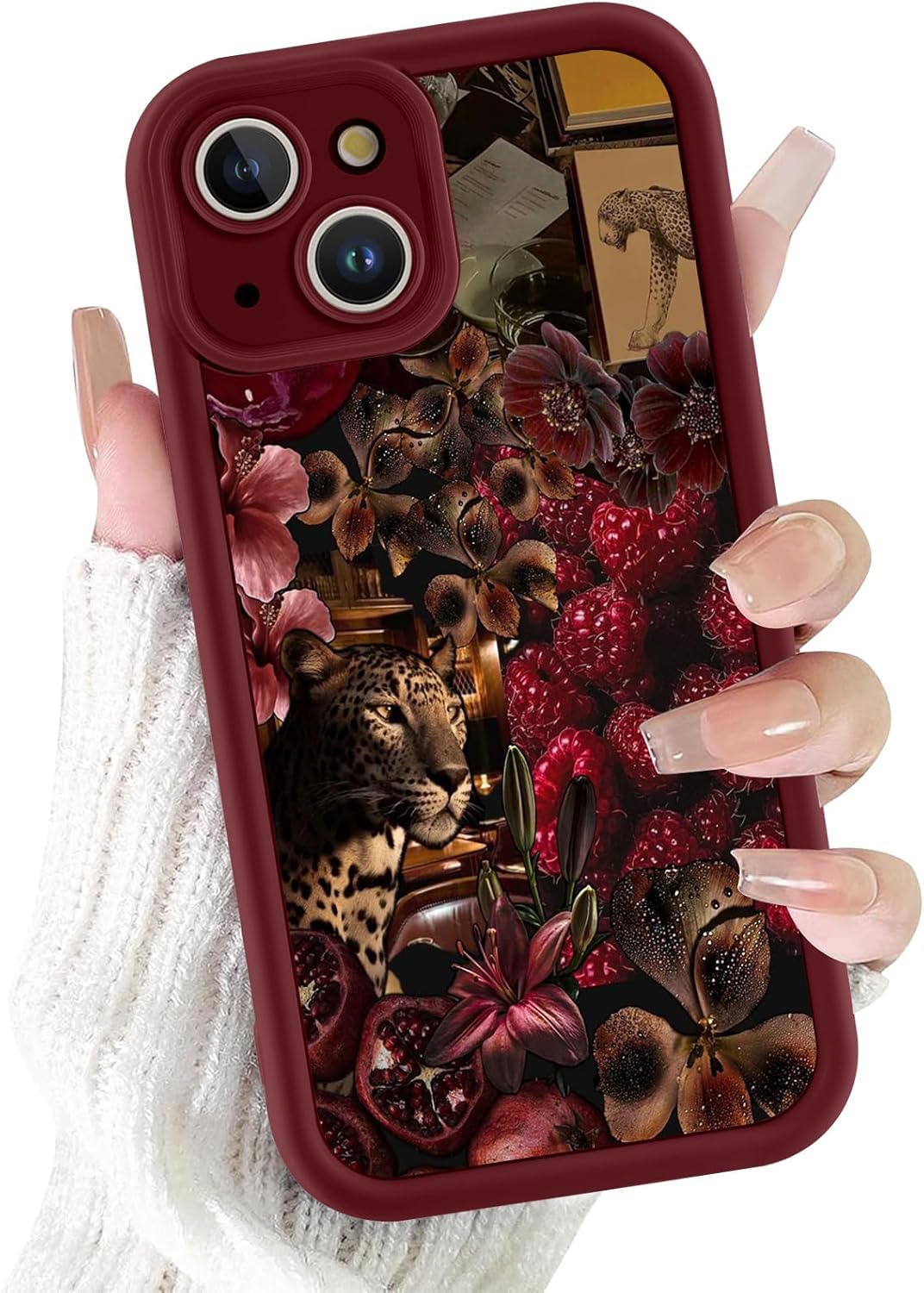 iphone 13 – Saqmkil Coque pour iPhone 13 6,1&Prime;, Coque en Silicone Rouge avec Design Esthétique Motif Automne, Anti-Rayures Coque de Protection Souple TPU Gel Bumper Cover – Fleur