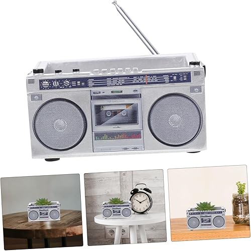 Miniatura 7 de POPETPOP Grabadora de cinta retro, maceta de resina para plantar, cuenca creativa para arreglos florales, maceta Boombox de escritorio única para