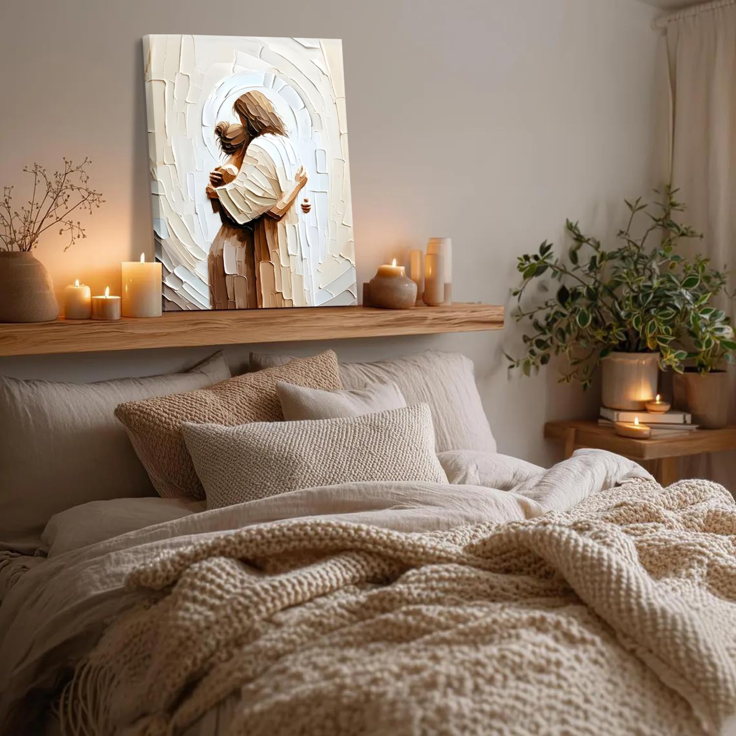 Jesus Hugging Woman Canvas Wall Art God & Girl Wall Decor Safe in His Arms Pictures Modern Christian Healing Embrace Mormon Prints Posters Artwork for Living & Prayer Room Bedroom Decor 16x24in canvas