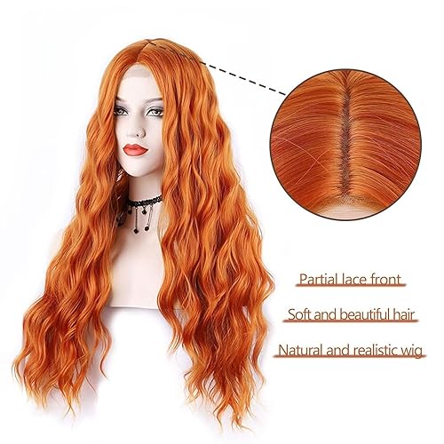 Miniatura 3 de Peluca sintética rojiza, larga, con ondas naturales, para mujer, de 28pulgadas, para cosplay, uso diario (naranja)