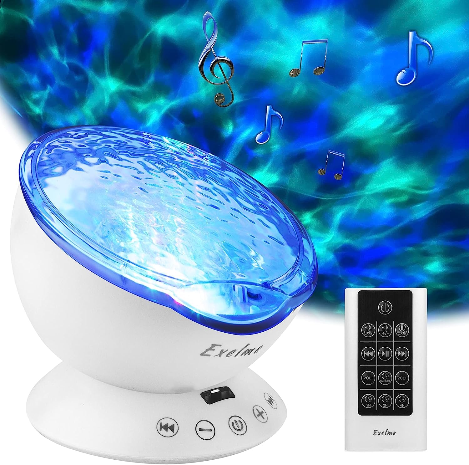 Ocean Wave Lights Night Light Projector - Sound Machine with Soothing Nature Noise and Relaxing Light Show - Color Changing Wave Light Effects for Kids Adults Bedroom Living Room - White