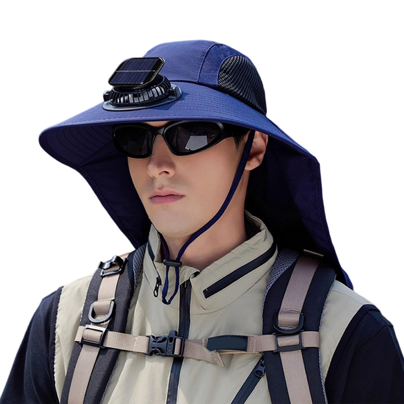 Chapeau de soleil anti-coup de chaleur avec protège-nuque et ventilation mécanique active