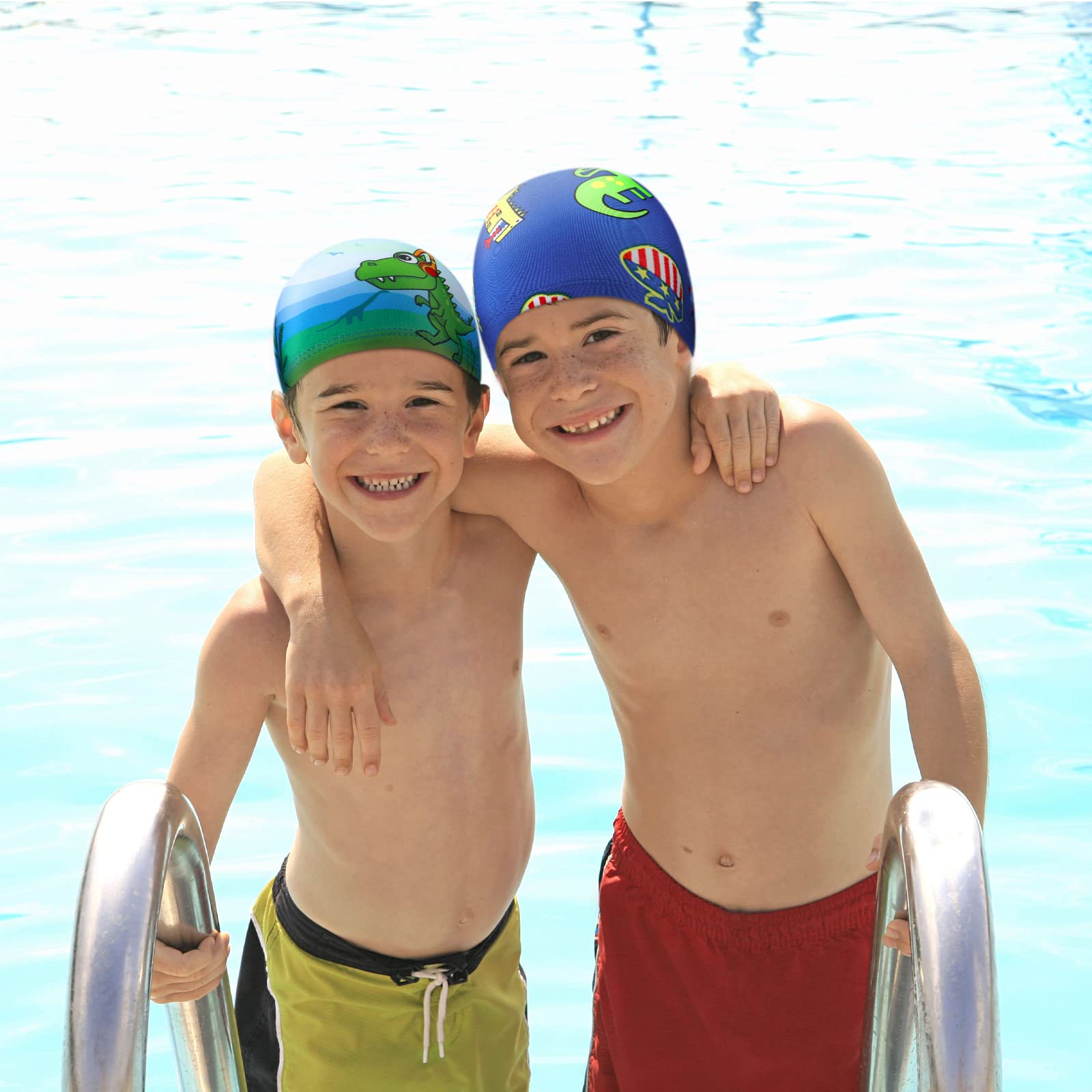 Geyoga Cuffia Da Nuoto Per Bambini In Poliestere, 2 Pezzi, Impermeabile E Comoda Per Capelli Lunghi E Corti (Sotto I 10 Anni)