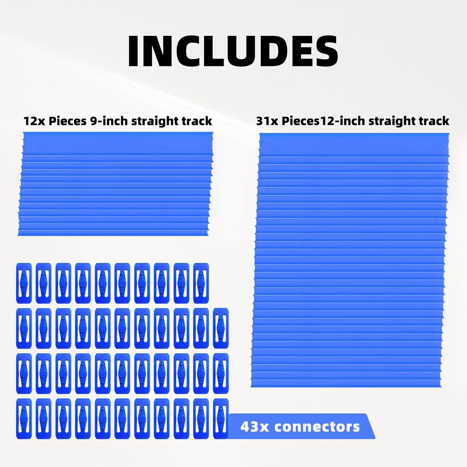 K TOMOTO 40FT Replacement Track Set Builder Pieces, Compatible with 1:64 Diecast Cars, 86-Piece Straight Track Set, Connectors Included, 40 Feet of Track(Blue)