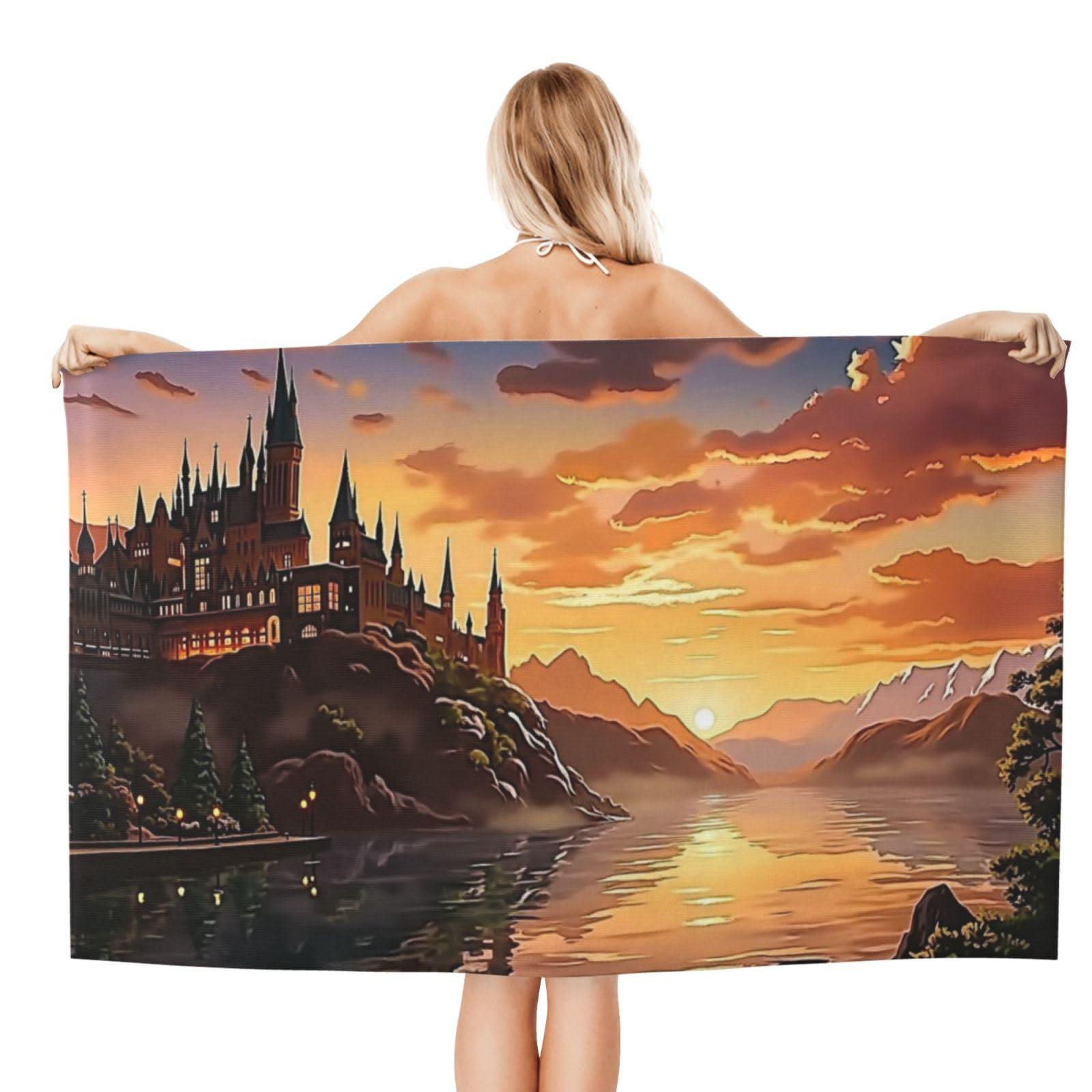Anceky Beach Towel for Women, Castle Sunset Sand-Free Microfiber Ultra Soft Lightweight Bath Towels for Outdoor Bathroom Swimming 32"X52"