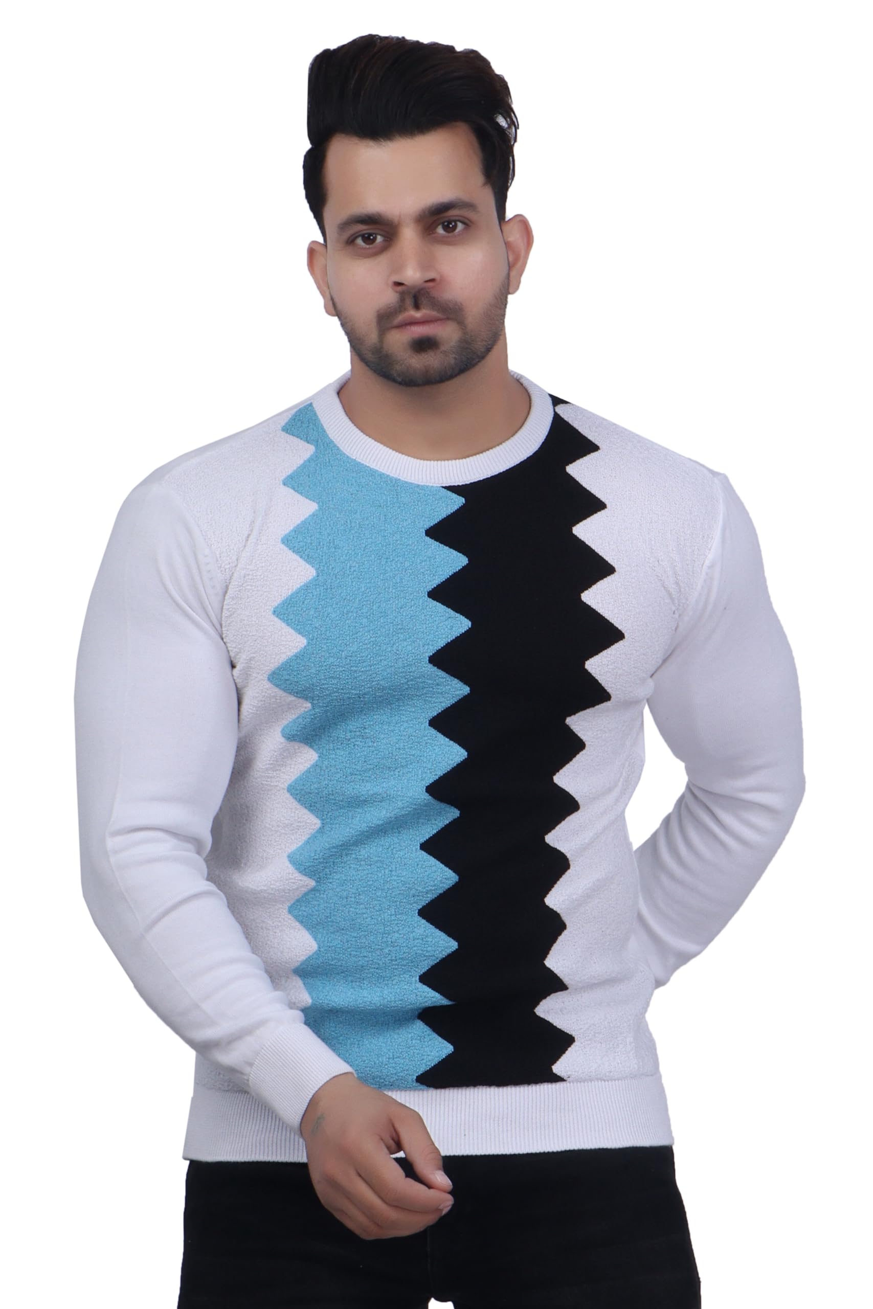 feverfew Stylish Pullover | Self Design Sweater for Men | Casual wear Pullover Sweater for Boys | Round Neck | Sweater-picture-2