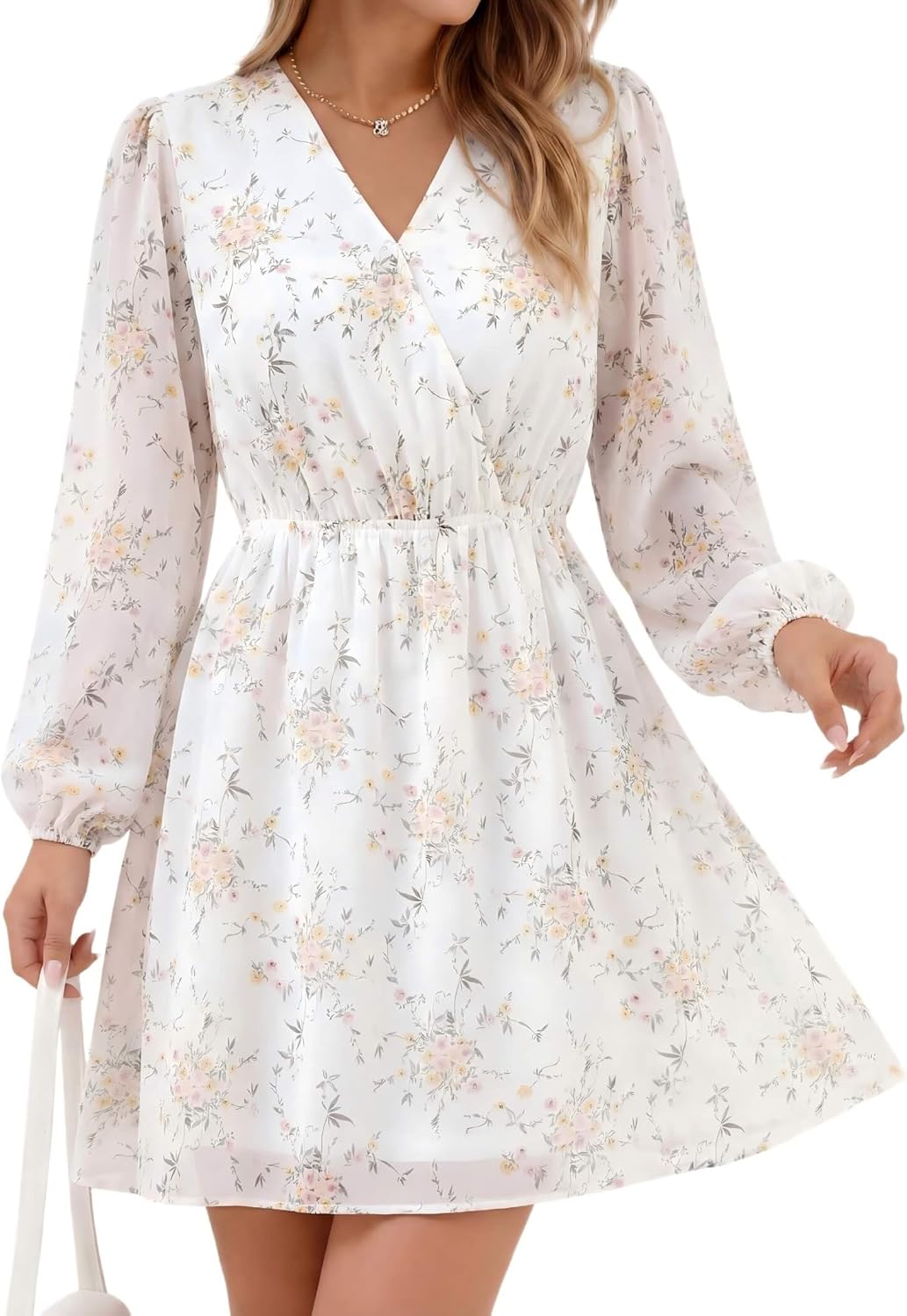 OLICE Dresses for Women 2026 Casual Spring V Neck Wedding Guest Dress Long Sleeve Fashion Beach Vacation Clothes