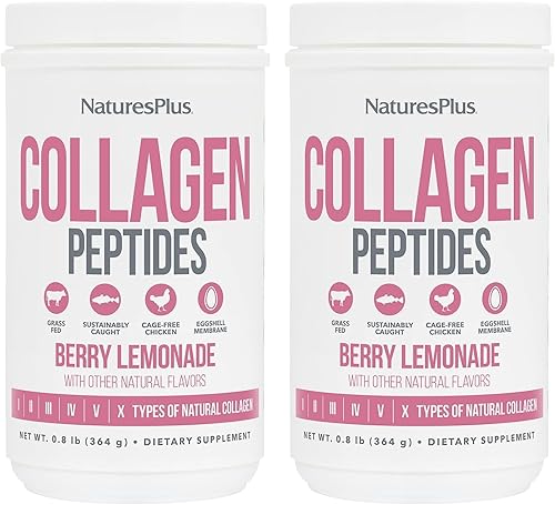 NaturesPlus Péptidos de colágeno, limonada de bayas  0.8 libras en polvo, paquete de 2  Salud del cabello, piel, uñas y articulaciones, apoyo del