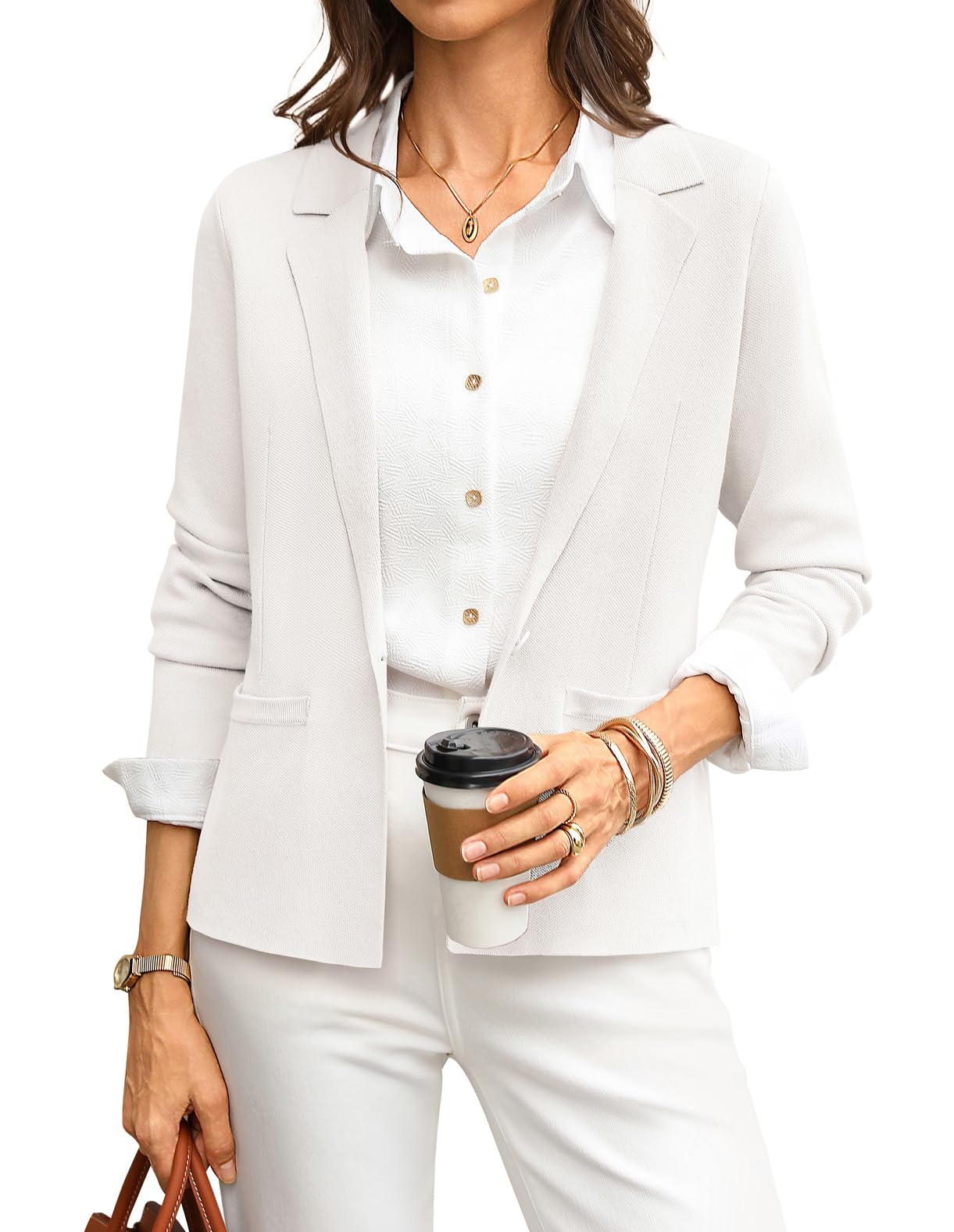 GRACE KARIN Blazer da donna a maniche lunghe, elegante con risvolto a V, cardigan per ospiti di nozze, bottoni casual, abbigliamento da ufficio con tasche