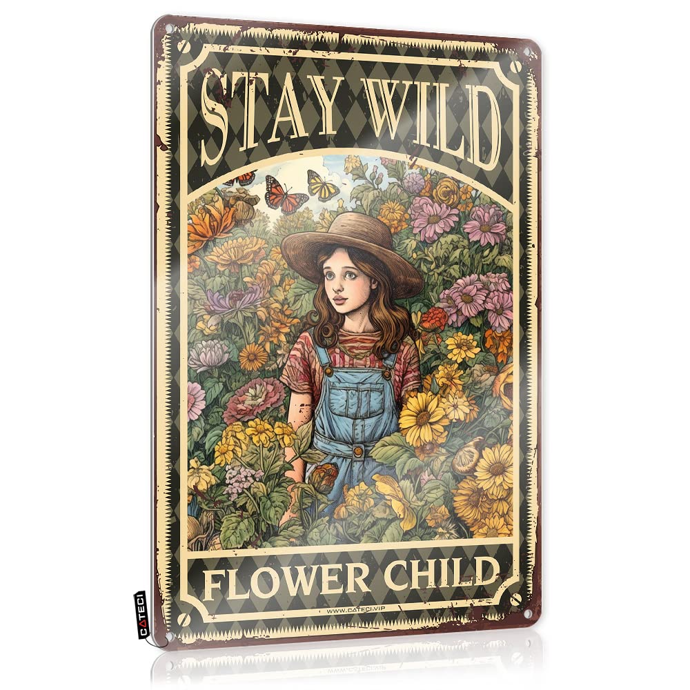 MWFKKADDB Signs For Garage Stay Wild Flower Child Tin Sign Metal Wall Decortrippy Decorkitchen Decoroffice Desk Supplies For Women Bedroom Door Decorations Door Signs For Bedroom(30X40CM)