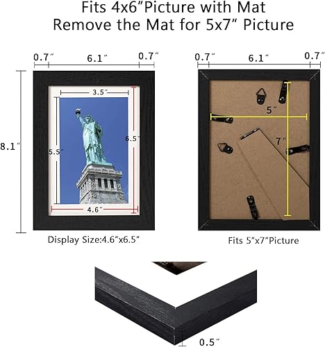 Miniatura 3 de BAIJIALI Portarretratos de 5 x 7 pulgadas, patrón de madera negra con plexiglás HD, imágenes de 4 x 6 con paspartú o 5 x 7 sin paspartú, formatos