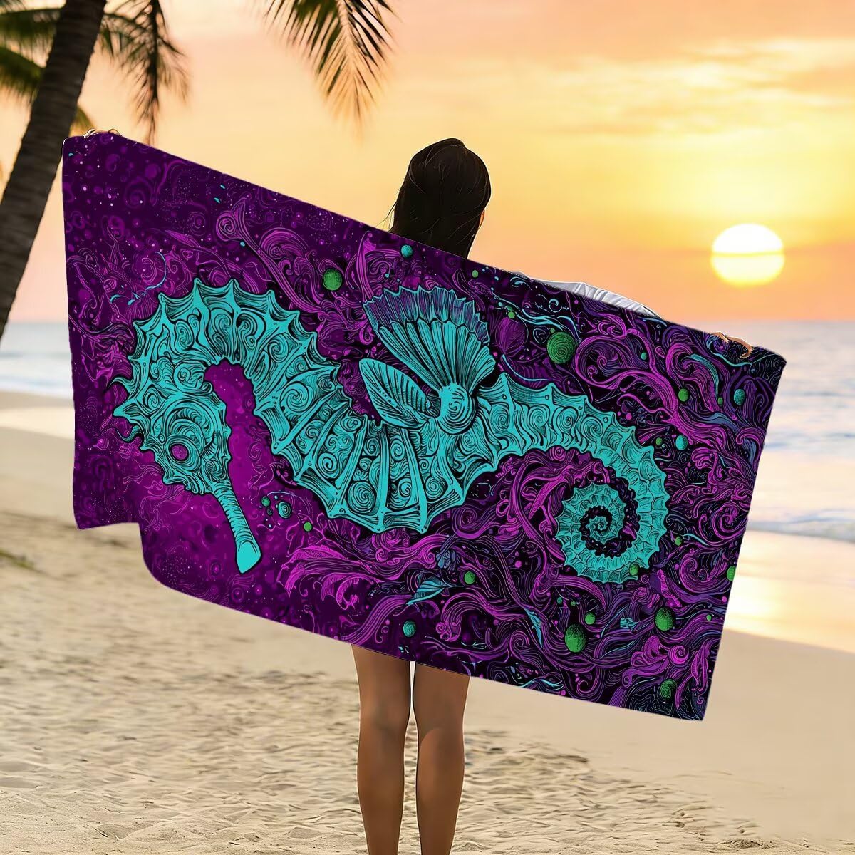 Toalla Playa Grande 100x220cm, Juego de 2 Toalla Microfibra Haima, Secado Rapido Toallas para Gimnasio Compacta, Antiarena Toallas Microfibra Gimnasio para Natación Viaje Deporte, Regalo Hombre -3842