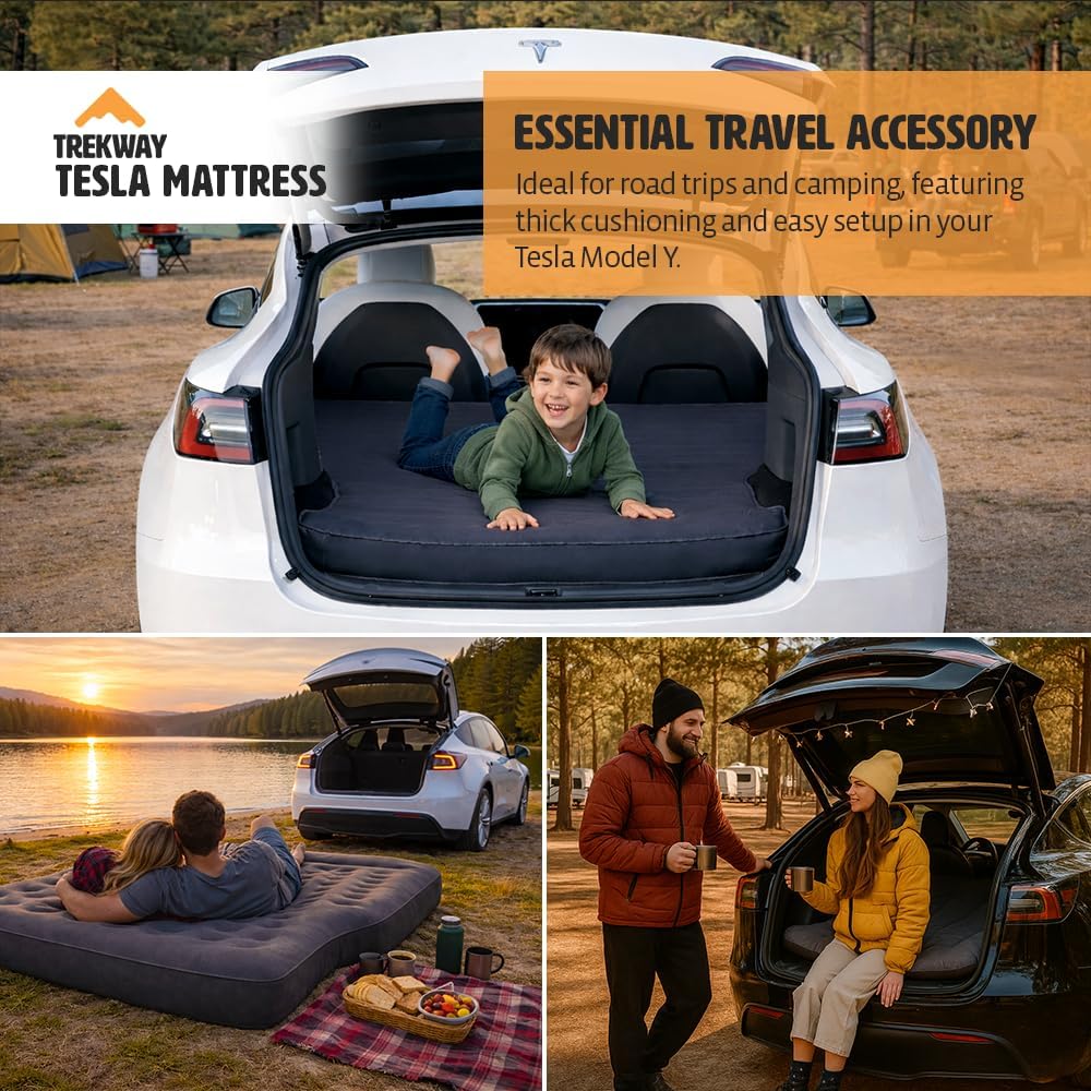 Offroading Gear Tesla Model Y Inflatable Air Mattress | 2019-2026 | Extra Thick 9" | Car Camping Bed for Two Adults | Tesla Accessories | Trekway