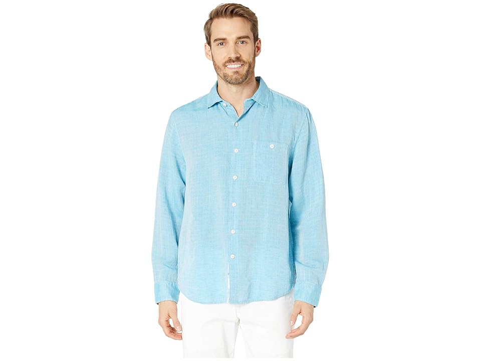 

Tommy Bahama Beach Breaker Sand Linen Shirt (Riviera Azure) Men's Long Sleeve Button Up, Blue