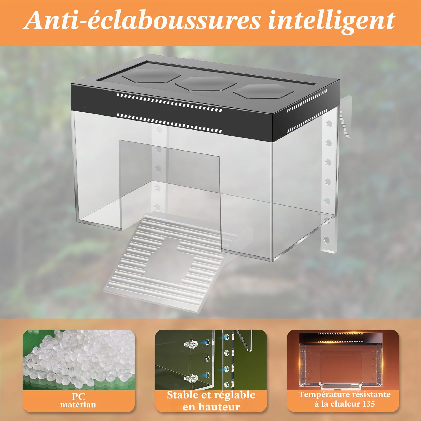 Plateforme de repos pour tortues à hauteur réglable suspendue avec couvercle et rampe, 25×16×16 cm, petit enclos d'aquarium transparent en PC au-dessus du réservoir pour bébés tortues terrestres