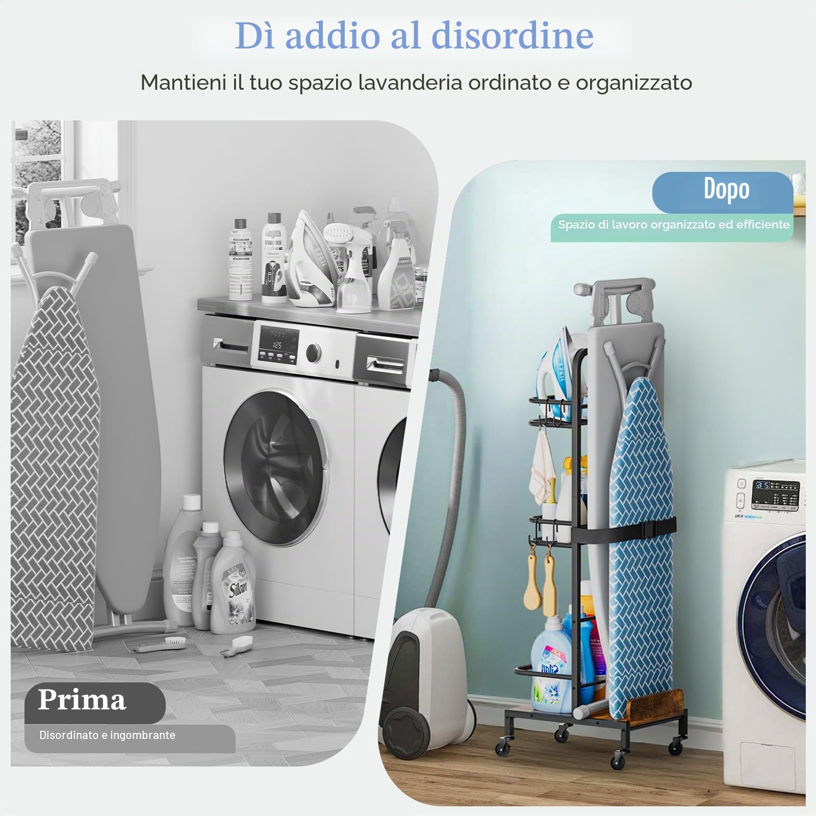 Porta Asse Da Stiro, Appendi Asse Da Stiro Da Tavolo, Supporto Tavola Da Stiro Con Carrello Portaoggetti A 3 Livelli Per Accessori Da Lavanderia Per Gli Articoli Essenziali Della Lavanderia