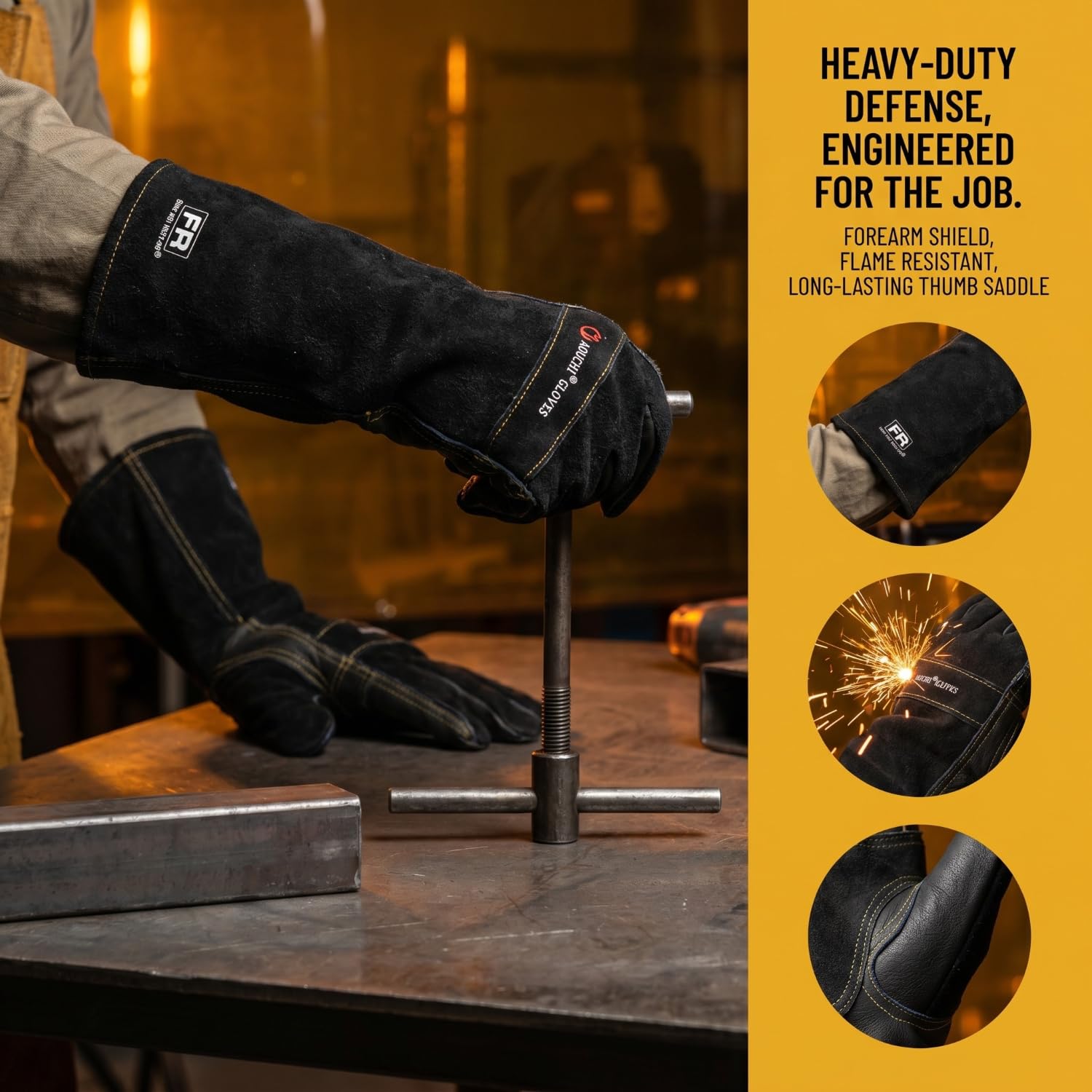 Guantes de soldadura de cuero vacuno para mujeres y hombres, guantes de manga larga ignífugos y resistentes al calor para barbacoa, TIG MIG, extinción de incendios, chimenea, horno, horno,