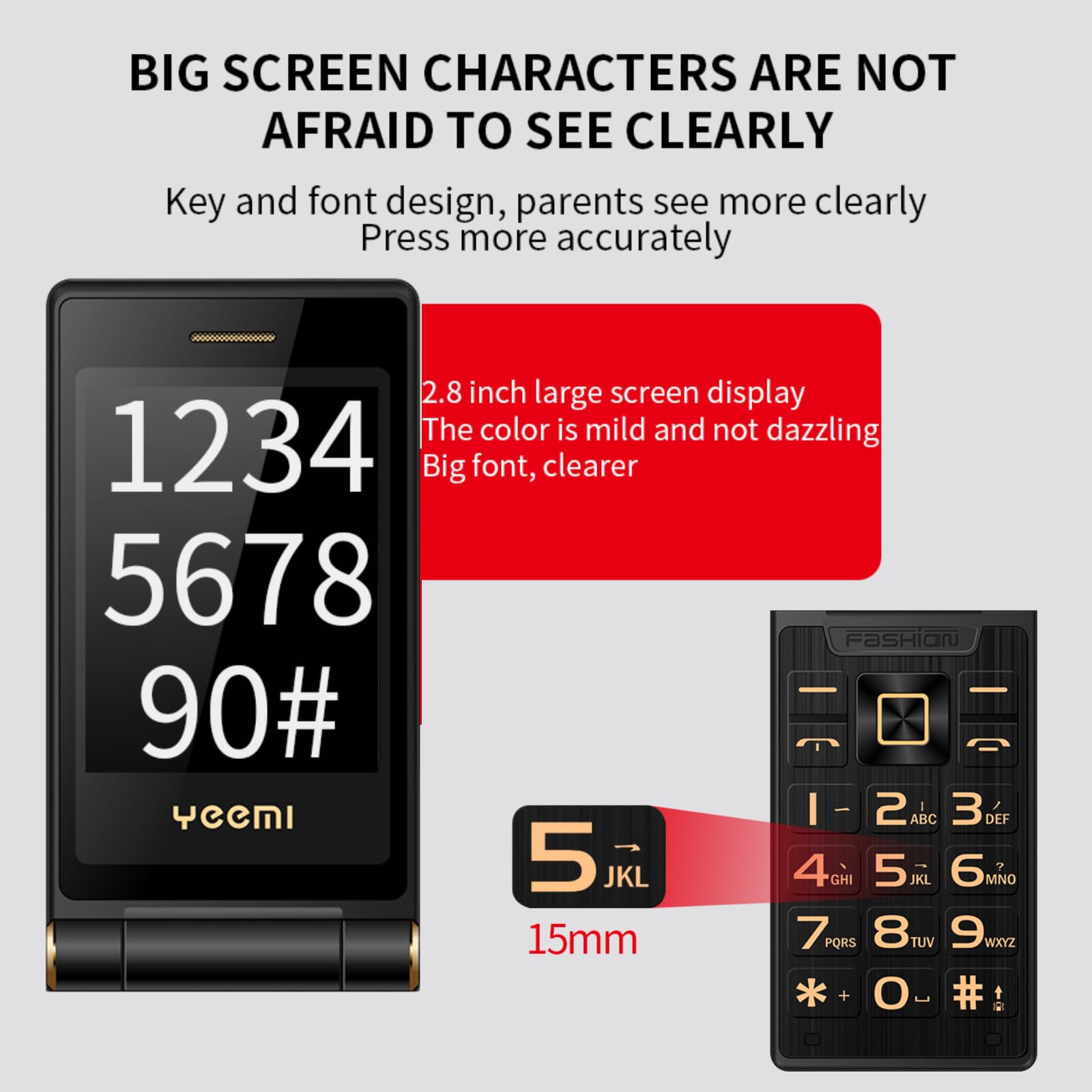 Telefon z klapką dla Seniorów, 2,8-calowy Ekran z Dużymi Przyciskami, Odblokowany Telefon Komórkowy, Długi Czas Czuwania 5900 MAh, Głośna głośność, Dwie Karty SIM, Obsługa (Zmatowiały kolor)