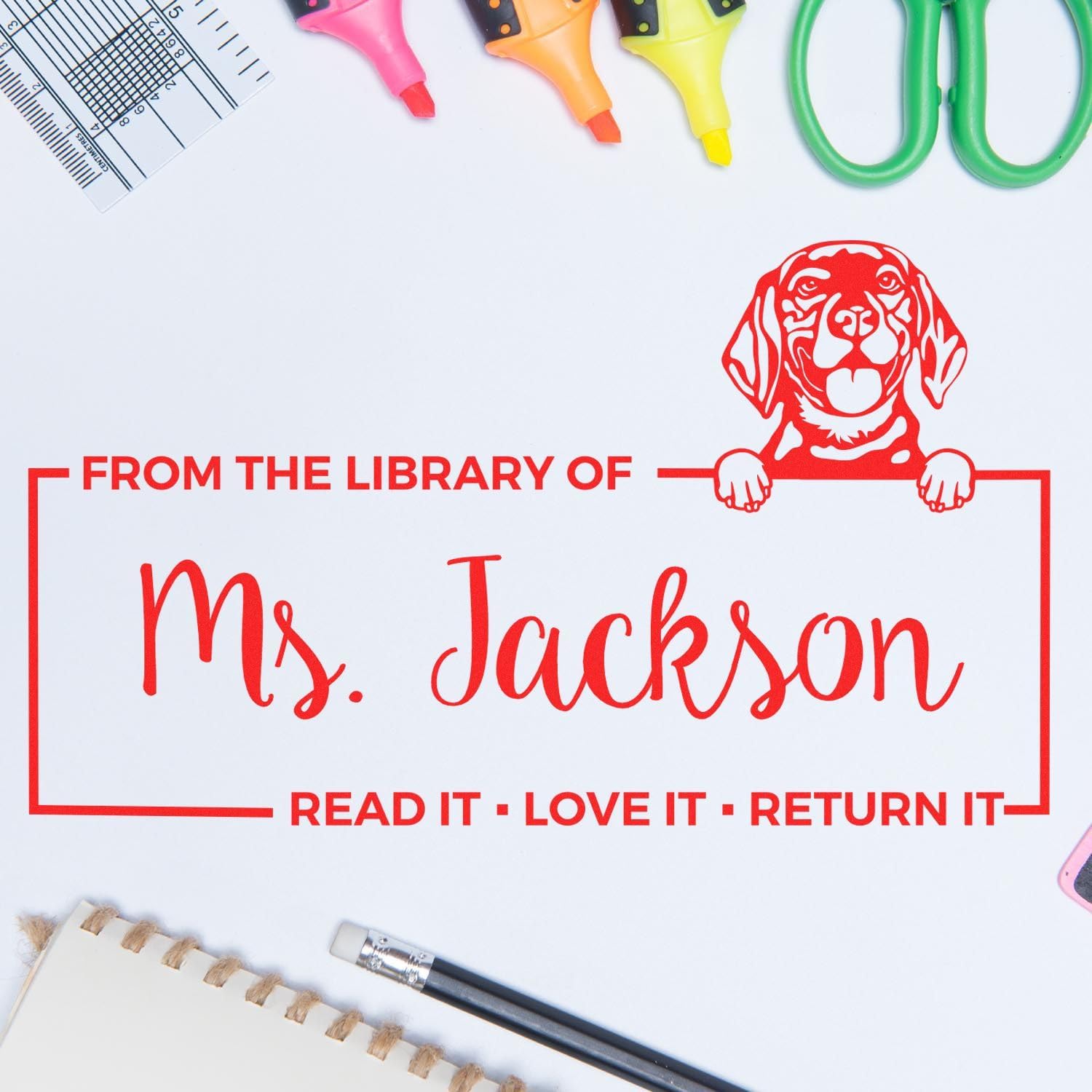 Self-Inking Personalized Read It, Love It, Return It Stamp with Beagle Dog, Personalized Gift, Beagle Name Stamp, Size 1-3/8" x 2-3/8"