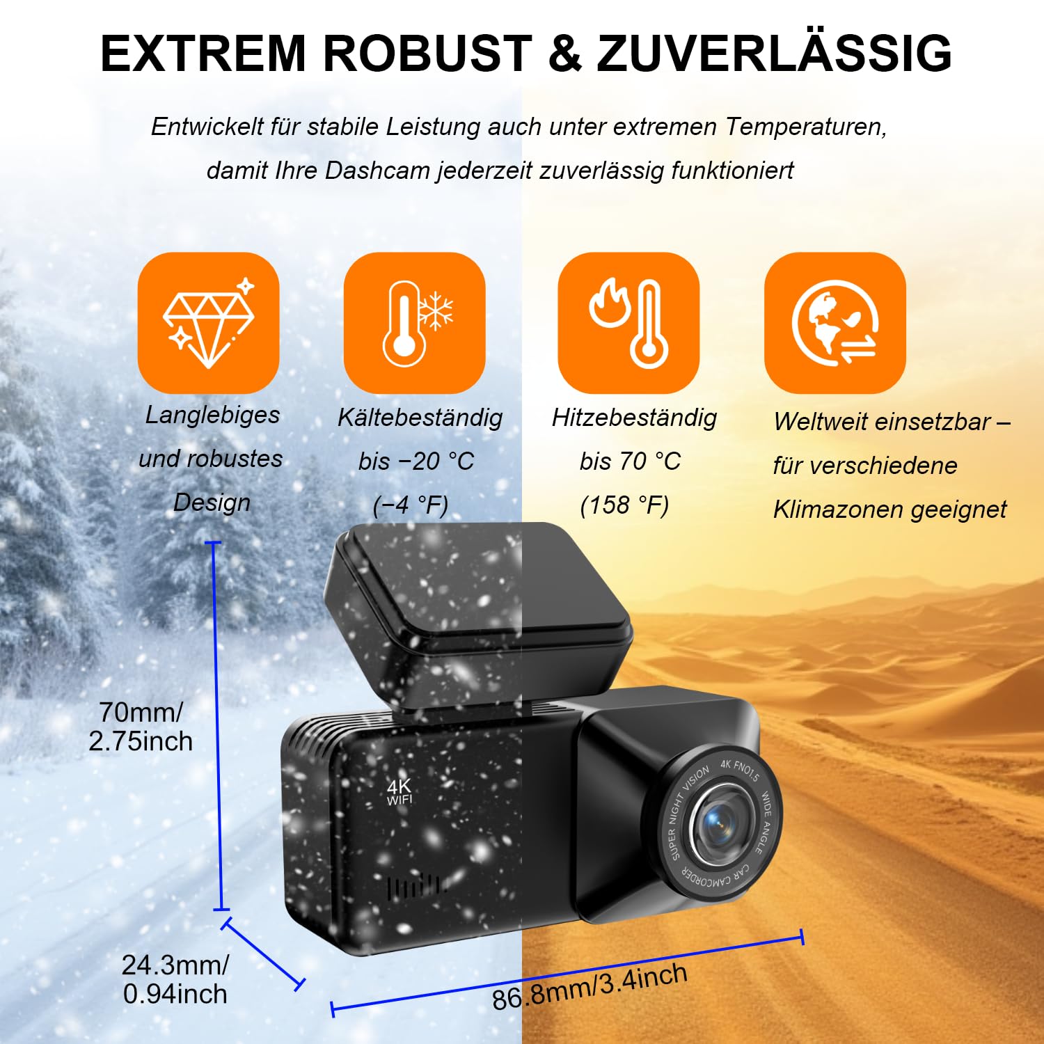 Osmo-s Dashcam Pro 2.0 Verbesserte Version 2026 4K Dashcam Auto Vorne Hinten mit GPS Tracking, WLAN & App, 170° Weitwinkel, 24h Parküberwachung, G-Sensor, Loop Aufnahme, Hardware-Kit & Auto Ladegerät