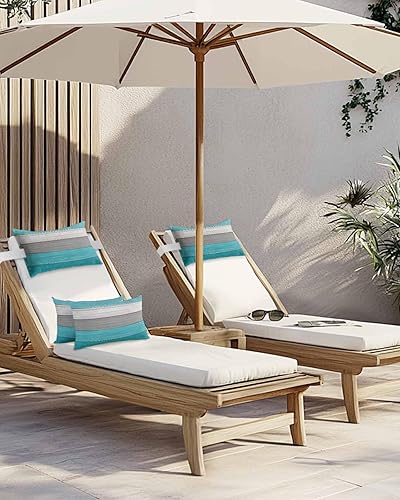 Miniatura 5 de Paquete de 4 fundas de almohada lumbares impermeables para exteriores, impermeables, color verde azulado, degradado de madera de granero, para