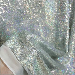 Sparkle Silver Glitter Dot Sequins Holographic Laser Mermaid Scale Fabric Stripe Mesh Backing