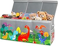 Vista 9 de Caja de juguetes extragrande con tapas, organizador plegable de almacenamiento de juguetes para niños, caja de juguetes de dinosaurio para niños