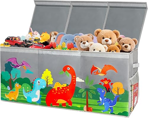 Miniatura 9 de Caja de juguetes extragrande con tapas, organizador plegable de almacenamiento de juguetes para niños, caja de juguetes de dinosaurio para niños