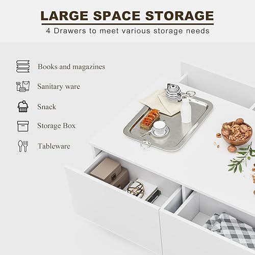 Miniatura 5 de IKIFLY Mesa de centro LED moderna, mesa de centro de alto brillo con 4 cajones, mesa de centro blanca con luces LED de 16 colores para sala de estar