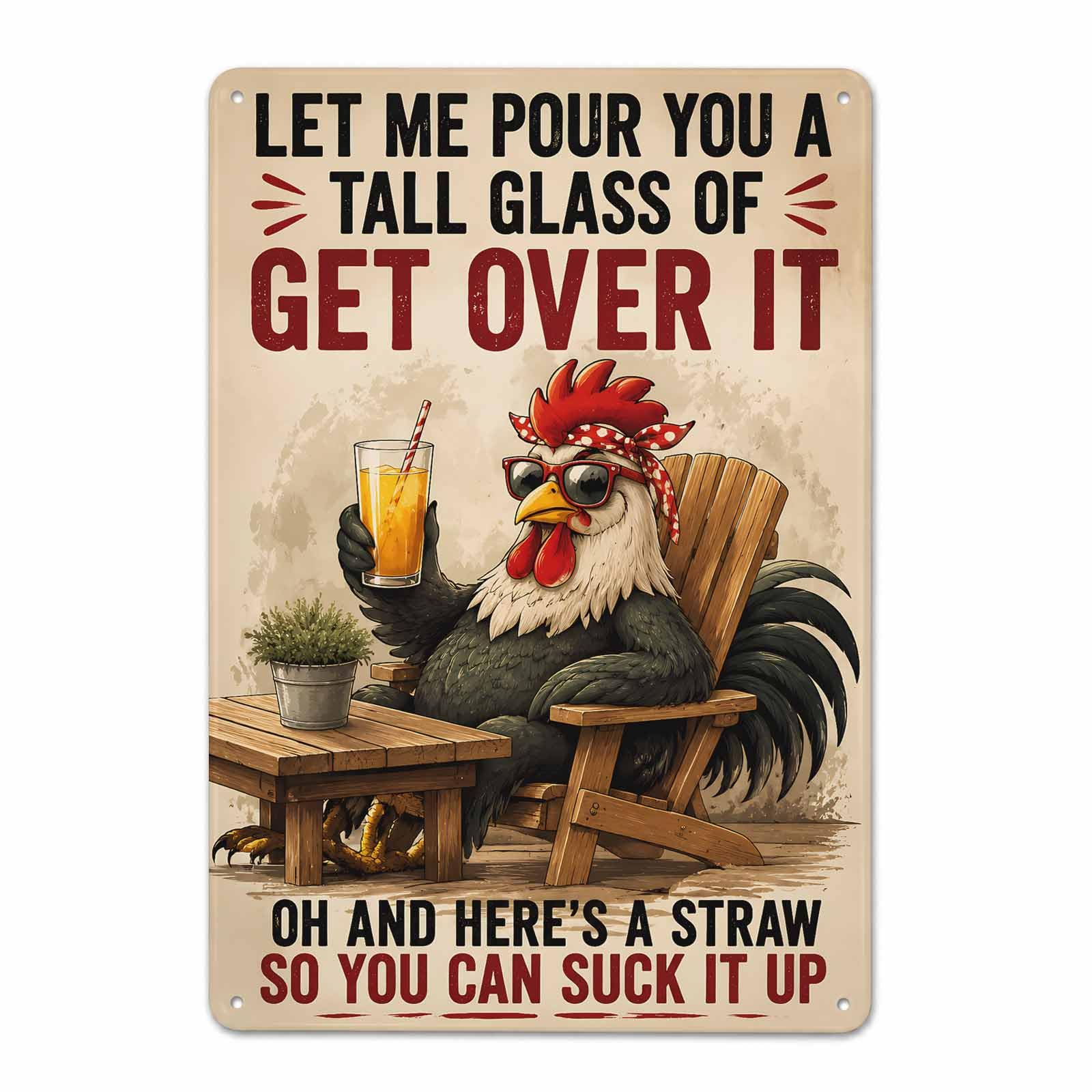 Gsrony Boys Type15 Cool Chicken Get Over It Vintage Metal Tin Sign 8X12,Waterproof