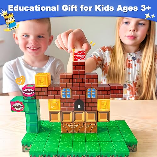 Miniatura 9 de Bloques magnéticos de construcción de juguetes de 108 piezas  Juego de mundo magnético para construir minas, juguetes magnéticos para niños y niñas