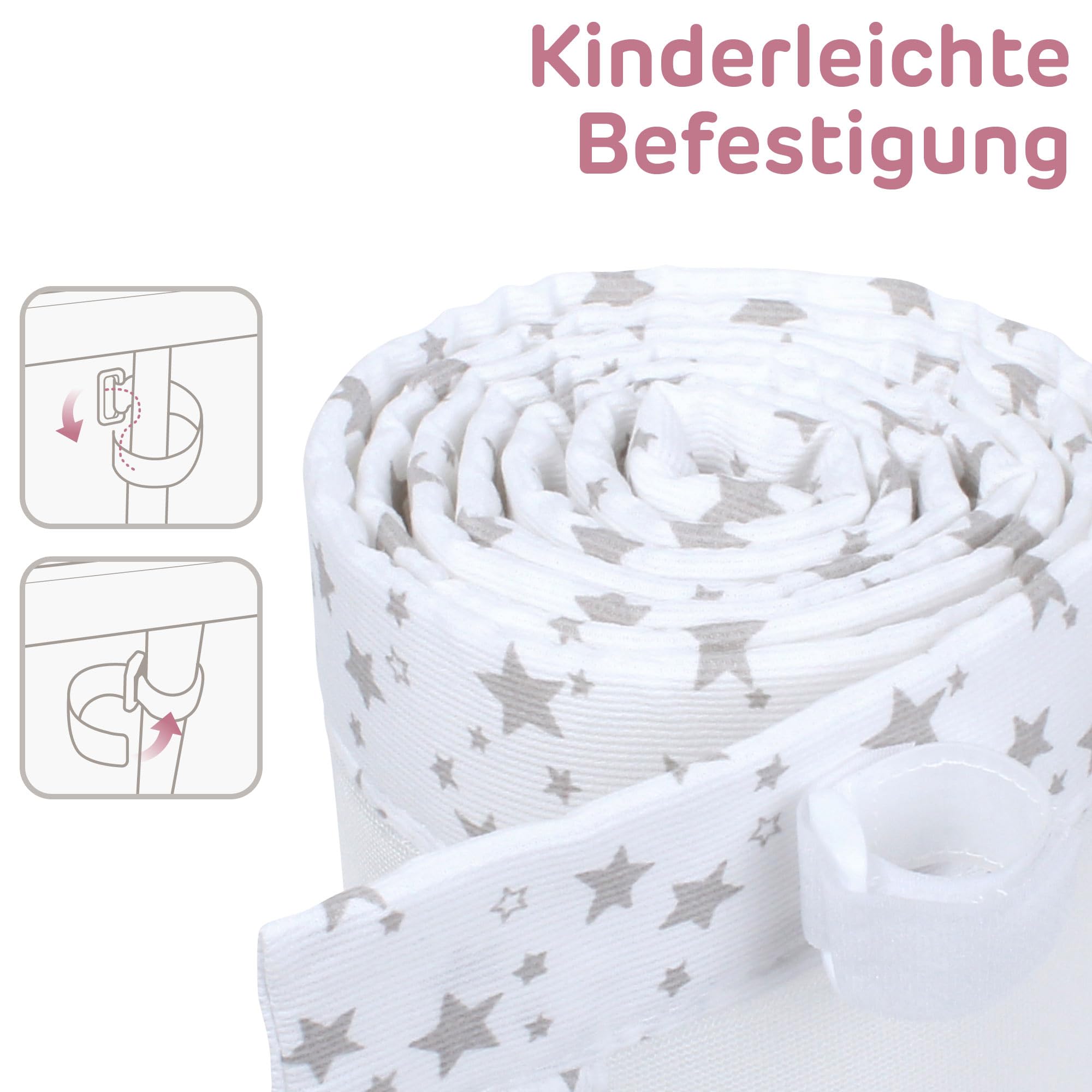 babybay Gniazdko 3D mesh piqué pasujące do modelu oryginalnego, białe gwiazdy, perłowo-szare
