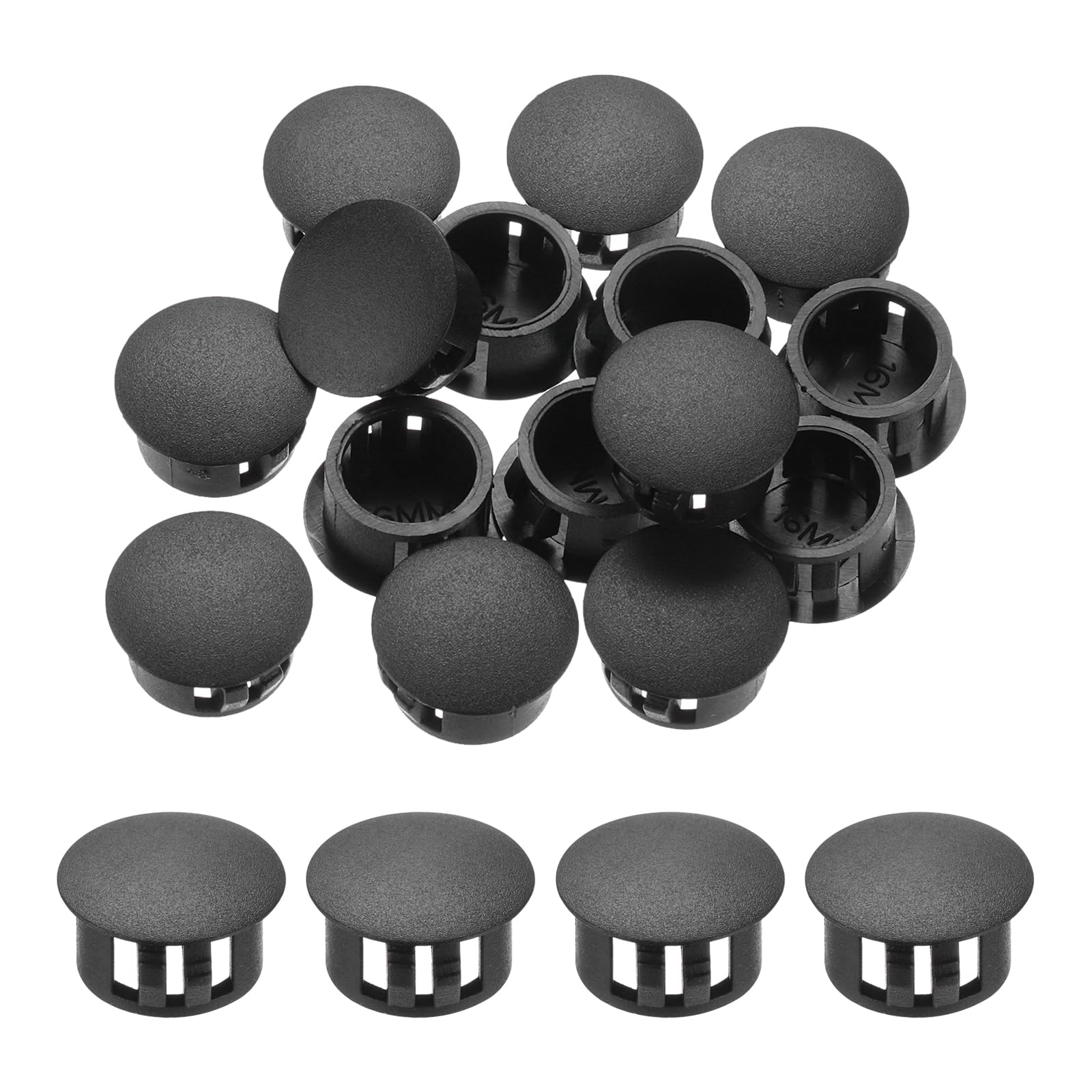 sourcing map 32PCS 14mm(9/16") Black Plastic Hole Plugs, Flush Type Panel Hole Plugs Insert End Caps for Locking Hole Tubes Furniture Cabinet