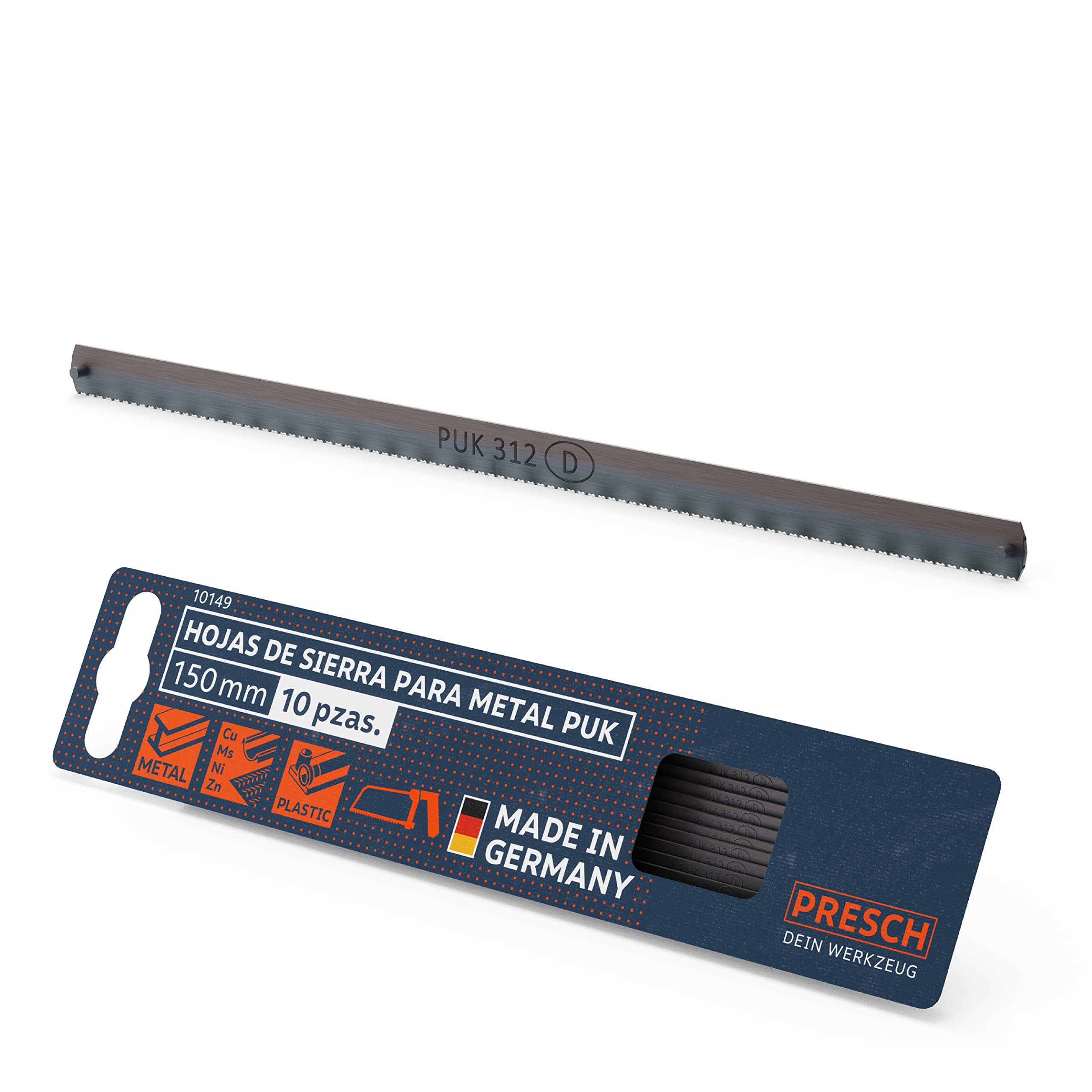 Presch Hoja de sierra metal PUK 150mm 10pcs - Hojas de sierra originales PUK para sierras manuales - Para metal de 150mm para metales no ferrosos (cobre), aceros inoxidables