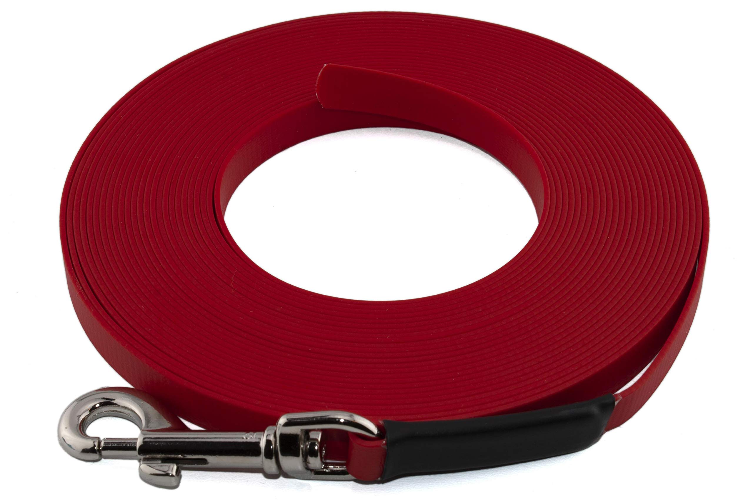 LENNIE Leichte BioThane Schleppleine, 13mm, Hunde 15-25kg, 30m lang, ohne Handschlaufe, Rot, genäht