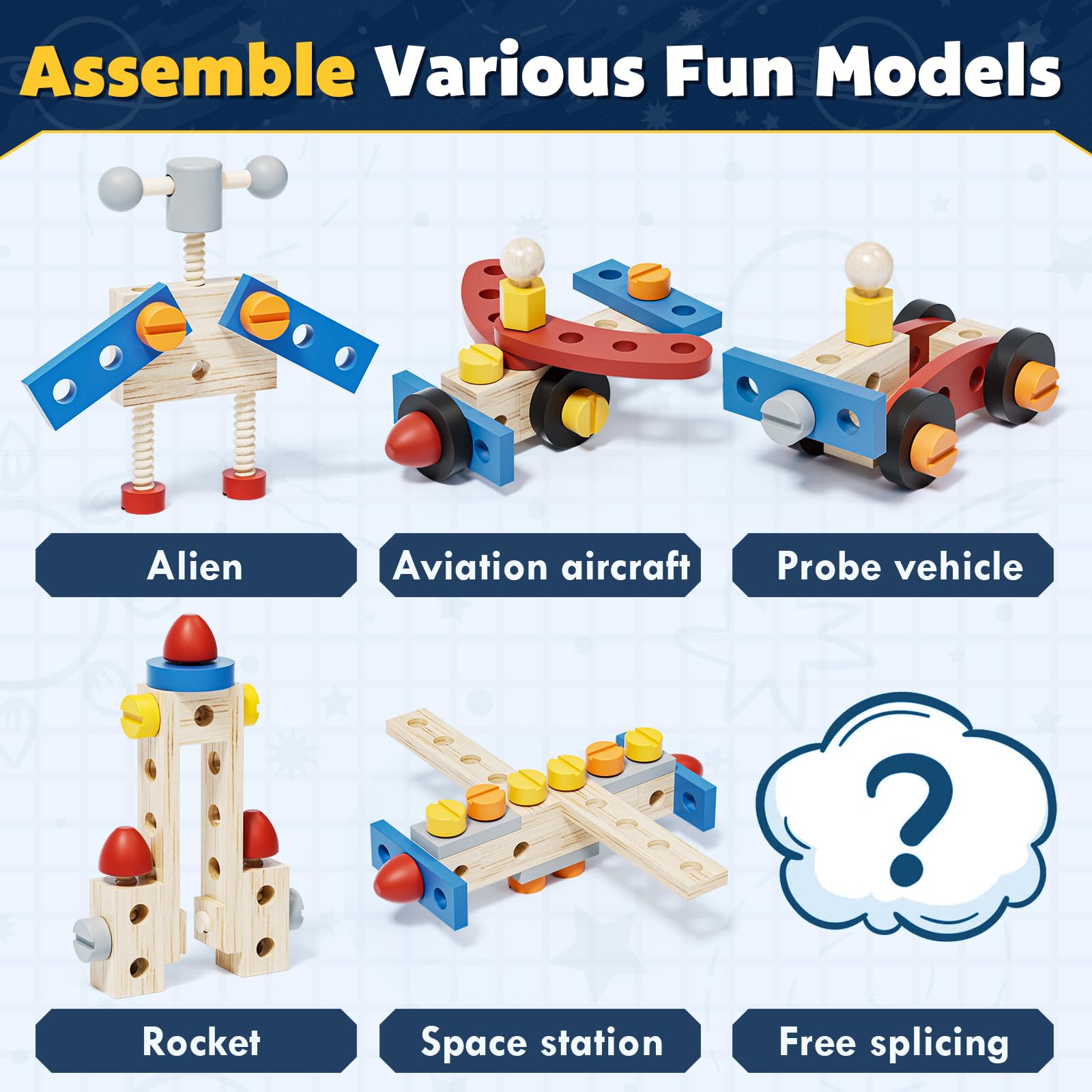 Wooden Montessori Kids Tool Set, Pretend Play Tool Box Toys for 4 Year Old Boy - Image 3