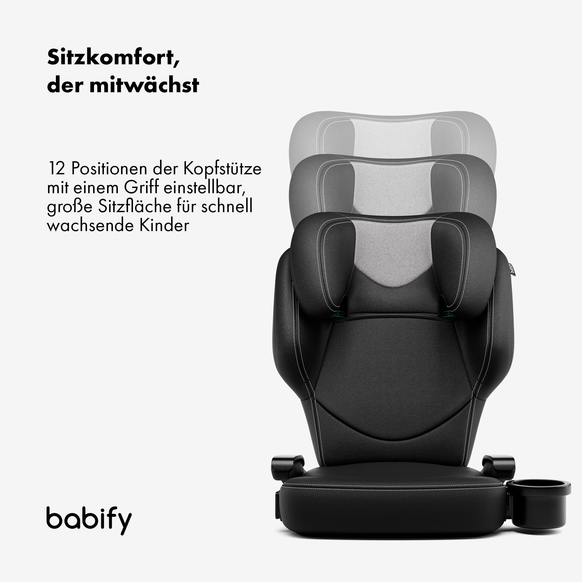 Babify Urban Kindersitz 15-36 kg - Isofix & i-Size, Für Kinder 3-12 Jahre, 12-Fach Verstellbare Kopfstütze, Abnehmbarer Getränkehalter, Faltbar, Abnehmbarer Bezug, Auto Kindersitz, Schwarz